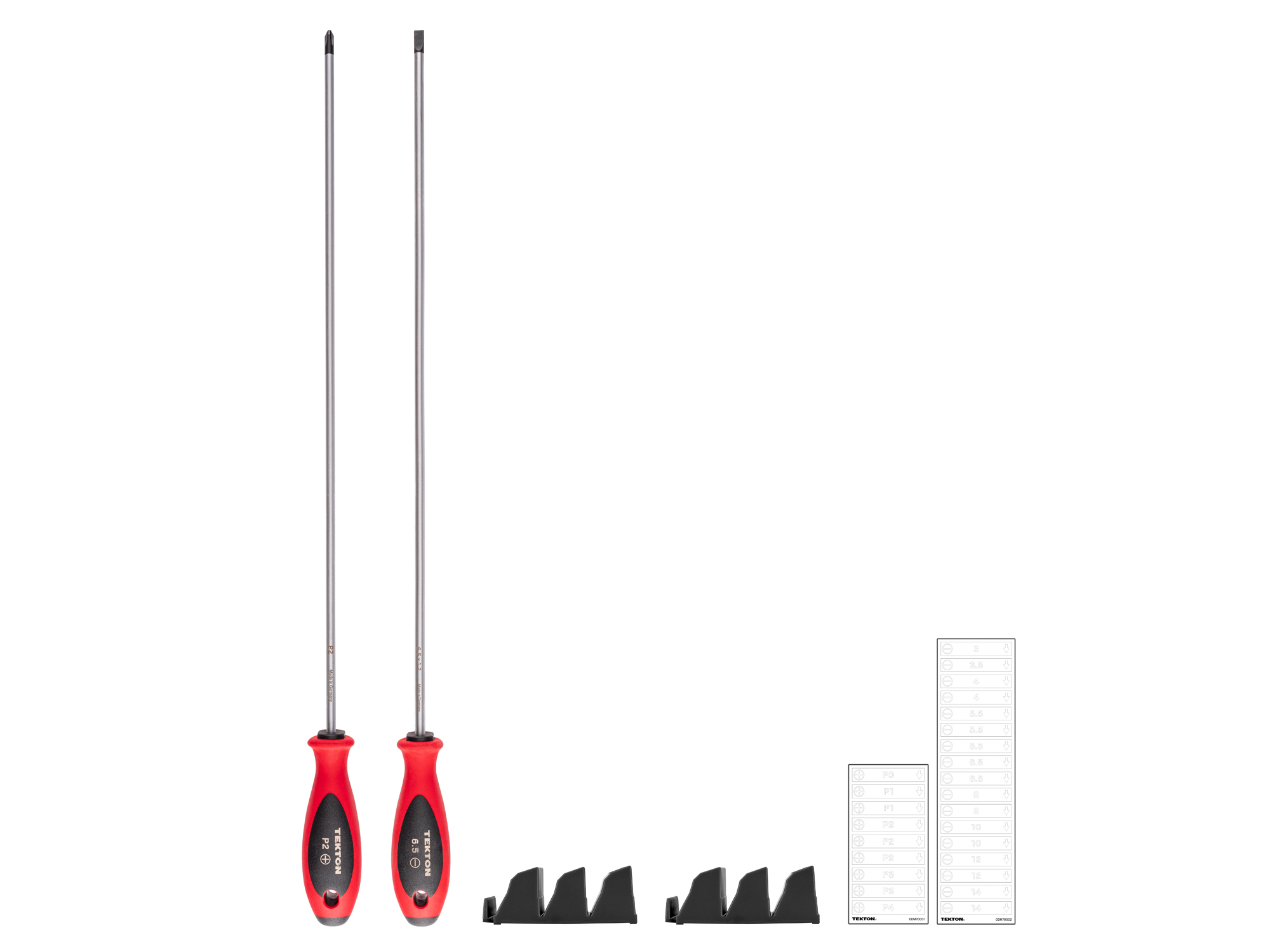 Laid out contents of  Tekton 18 inch screwdriver set. Item #DWZ90104