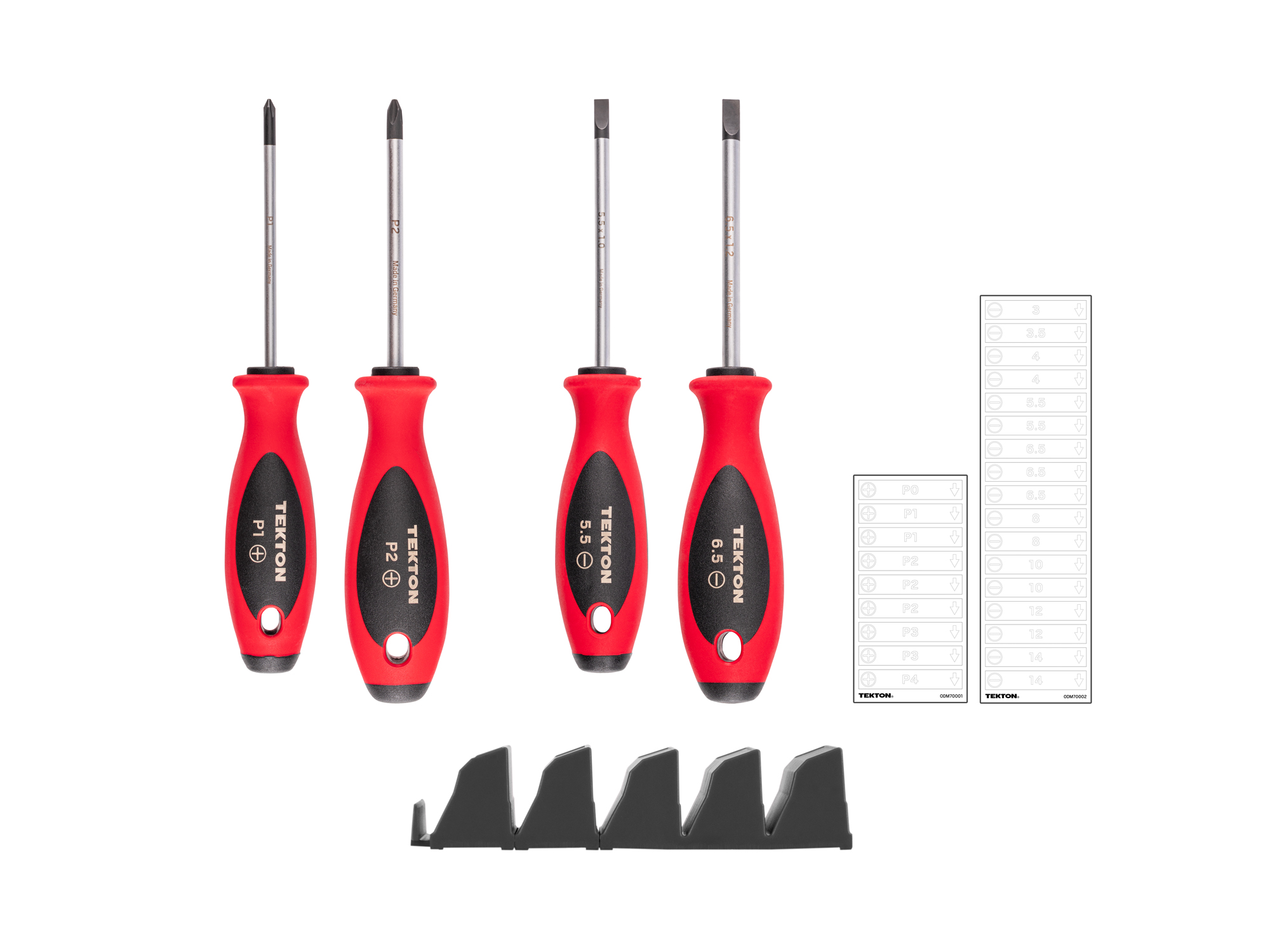 Laid out contents of  Tekton 4 inch screwdriver set. Item #DWZ90105