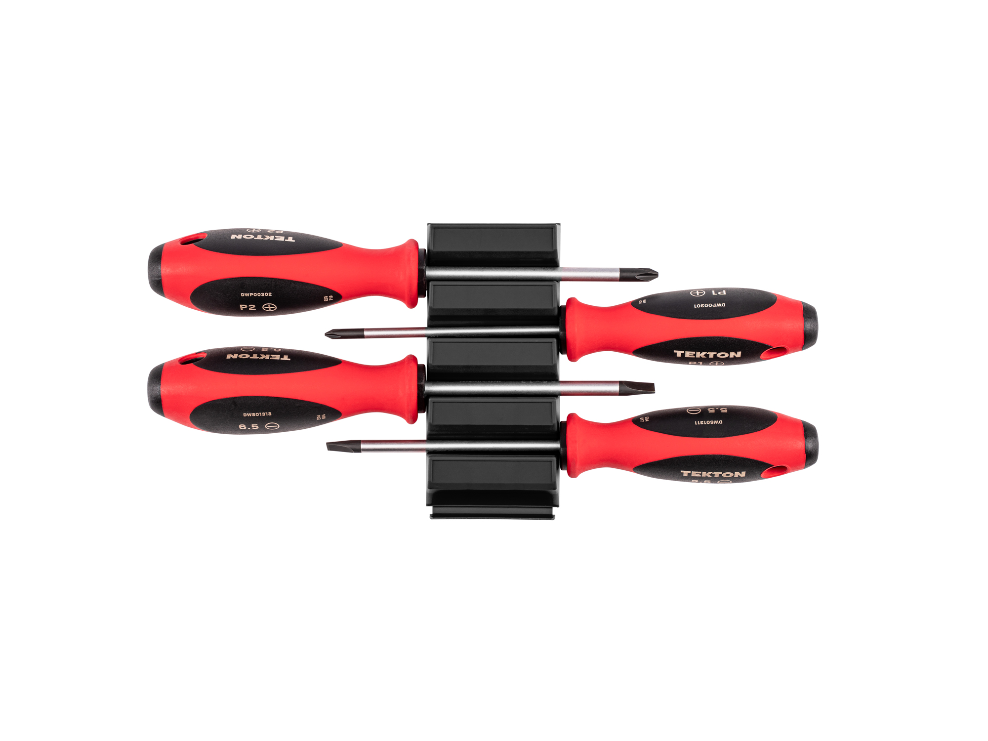 Top view of  Tekton 4 inch screwdriver set. Item #DWZ90105