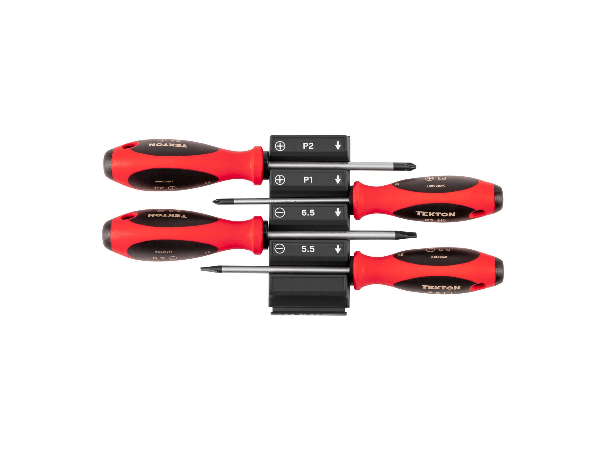 Top view of Tekton black 4 inch shanks screwdriver set. Item #DWZ90105