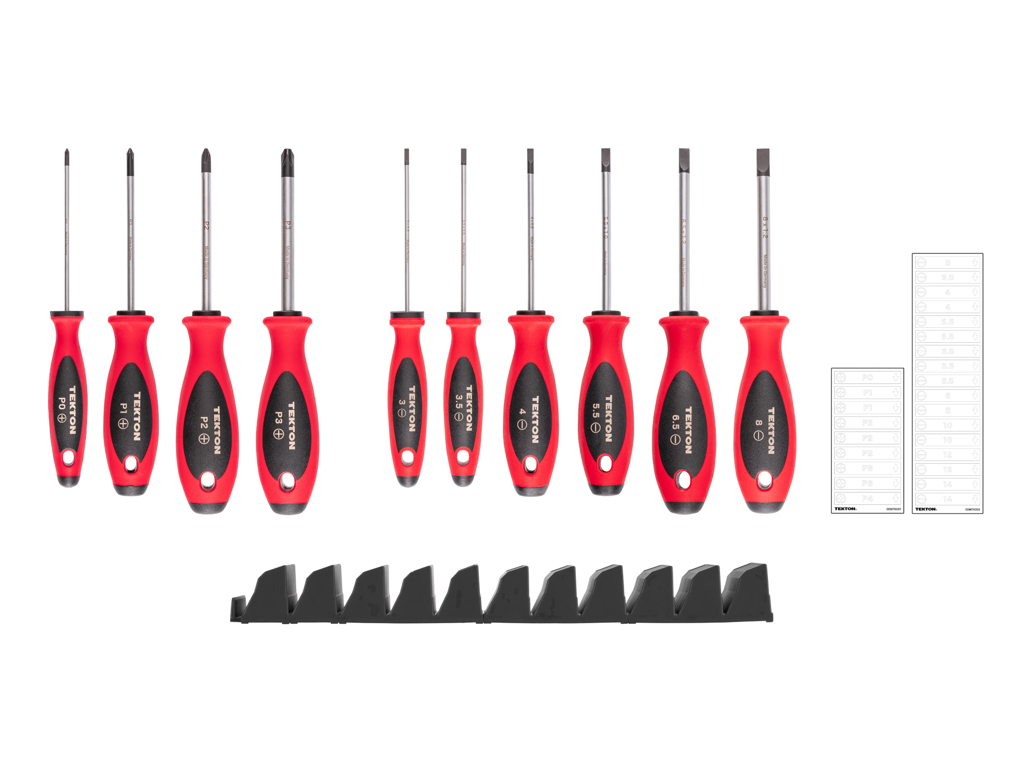 Laid out contents of  Tekton 4 inch screwdriver set. Item #DWZ90106