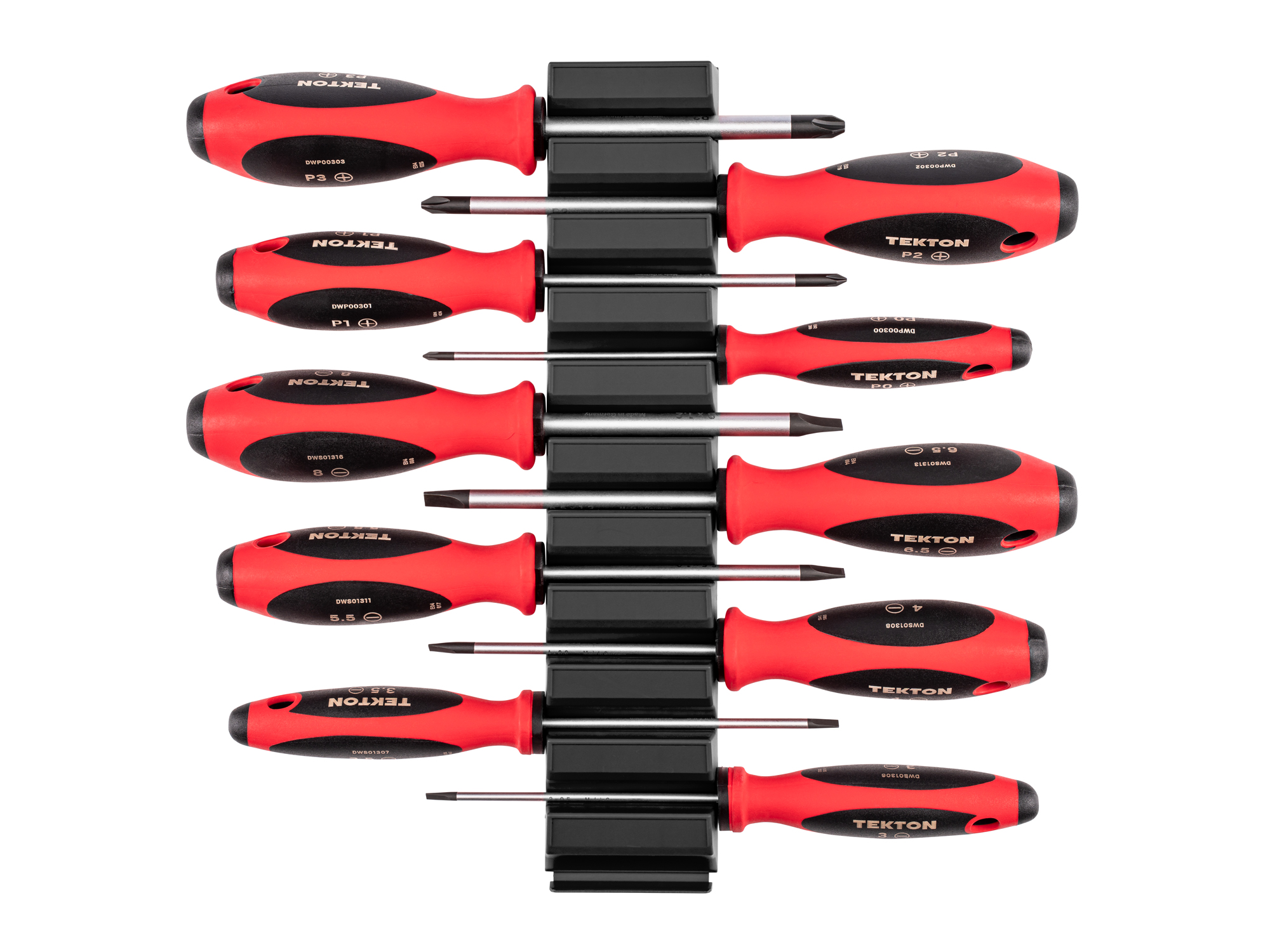 Top view of  Tekton 4 inch screwdriver set. Item #DWZ90106
