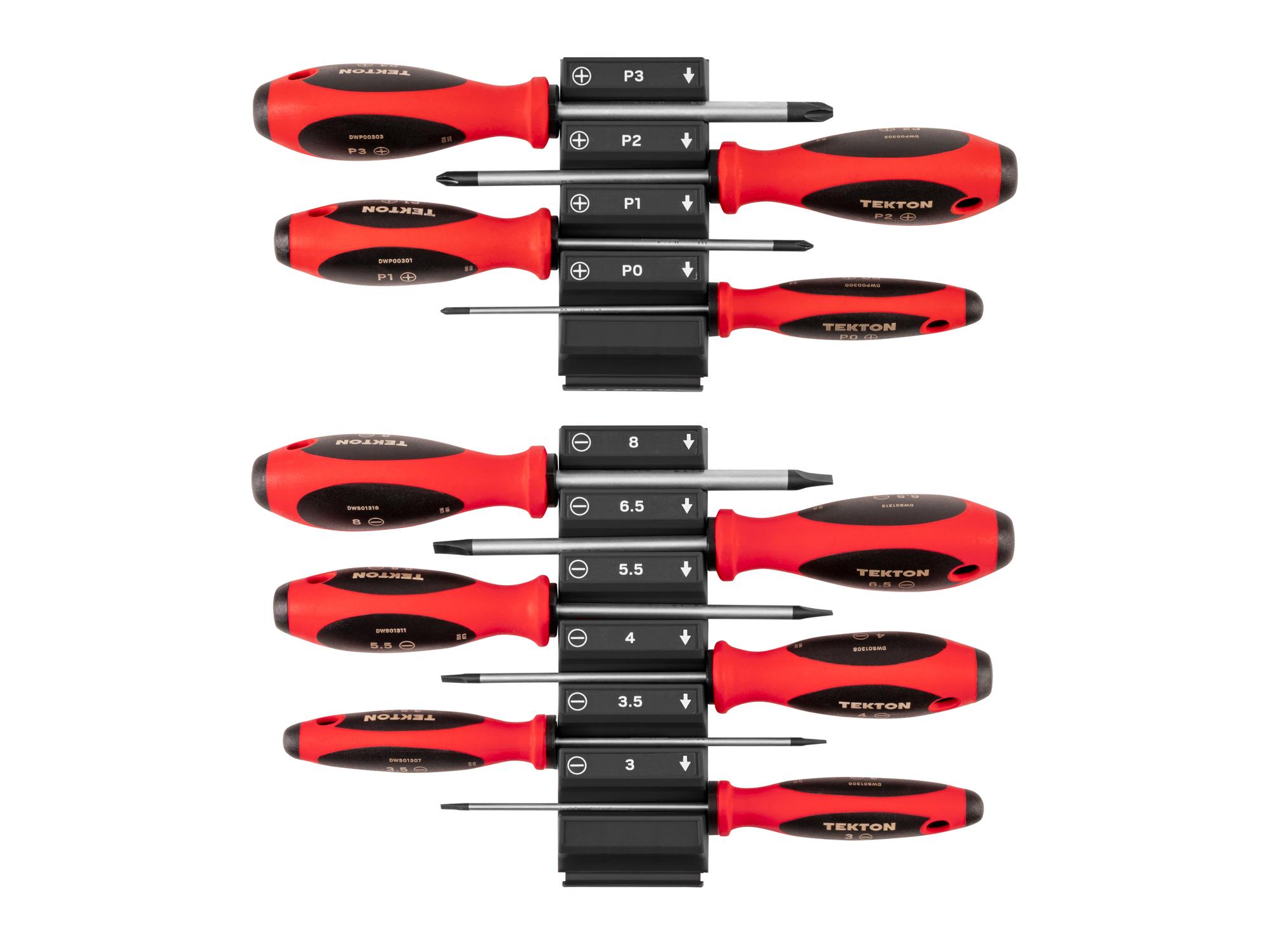 Top view of Tekton black 4 inch shanks screwdriver set. Item #DWZ90106