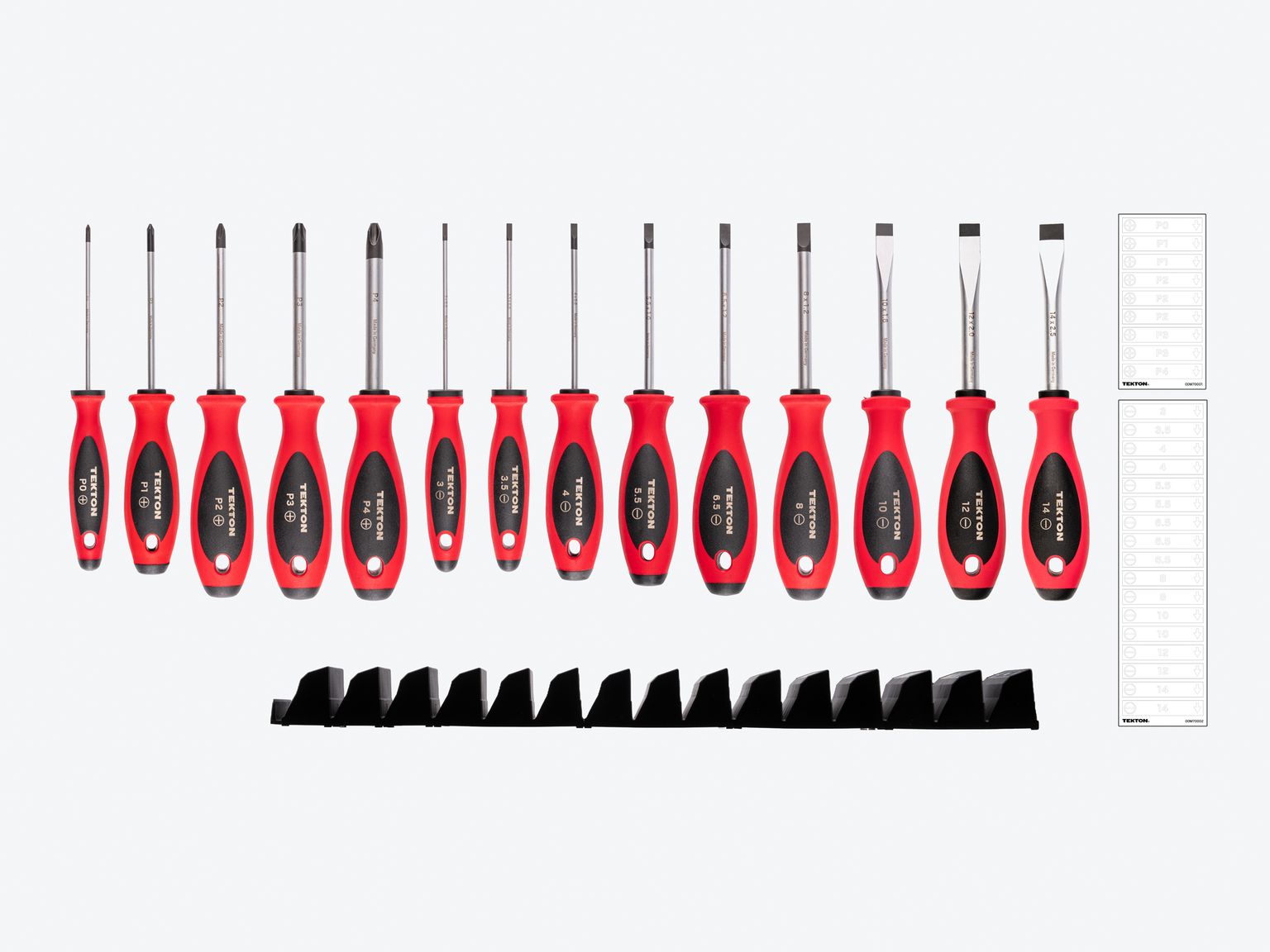 TEKTON Phillips and Slotted Screwdriver Set with Modular Organizers - 4 Inch Shanks, 14-Piece (#0 - #4, 3 - 14 mm)