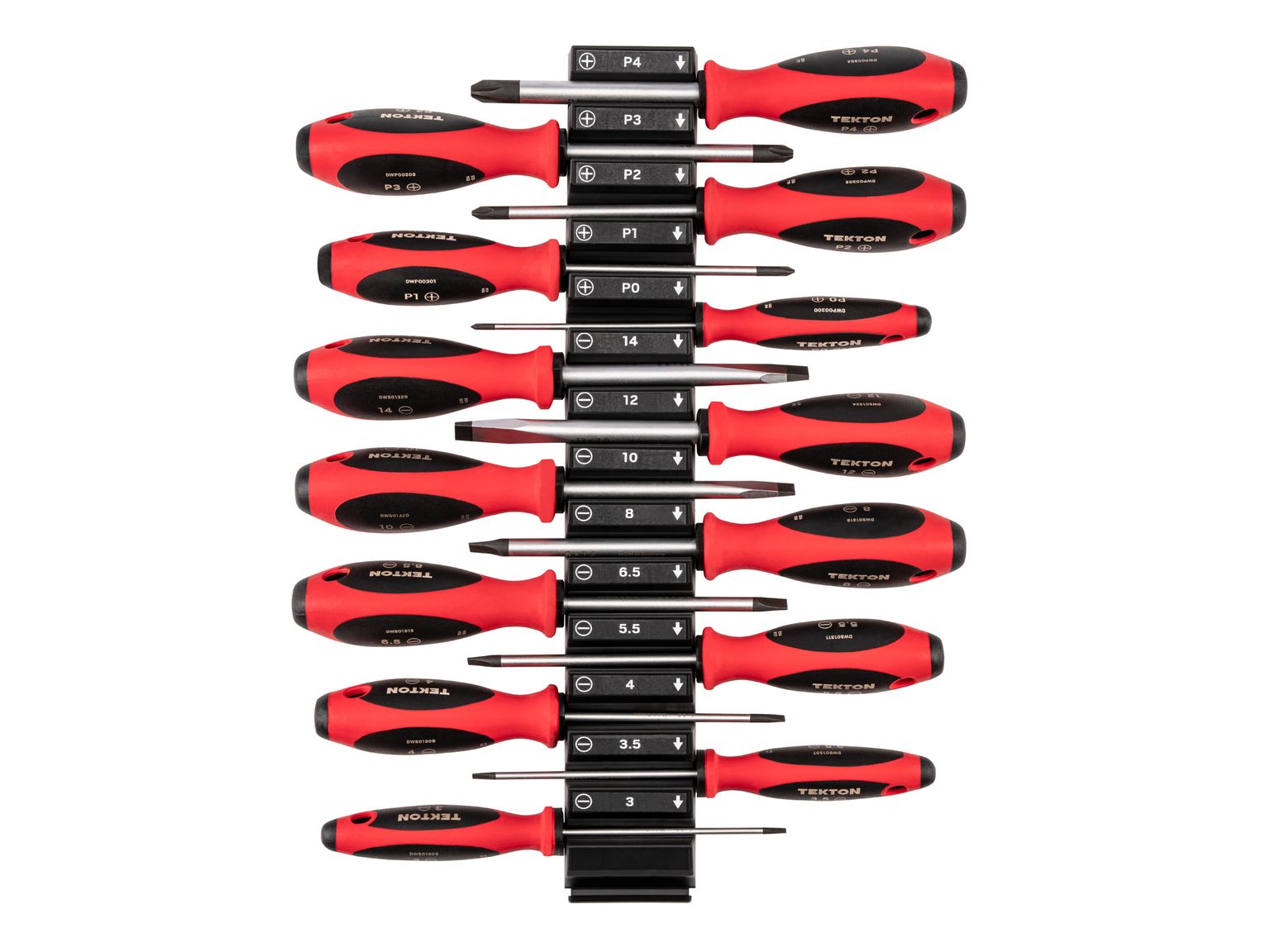 TEKTON Phillips and Slotted Screwdriver Set with Modular Organizers - 4 Inch Shanks, 14-Piece (#0 - #4, 3 - 14 mm)