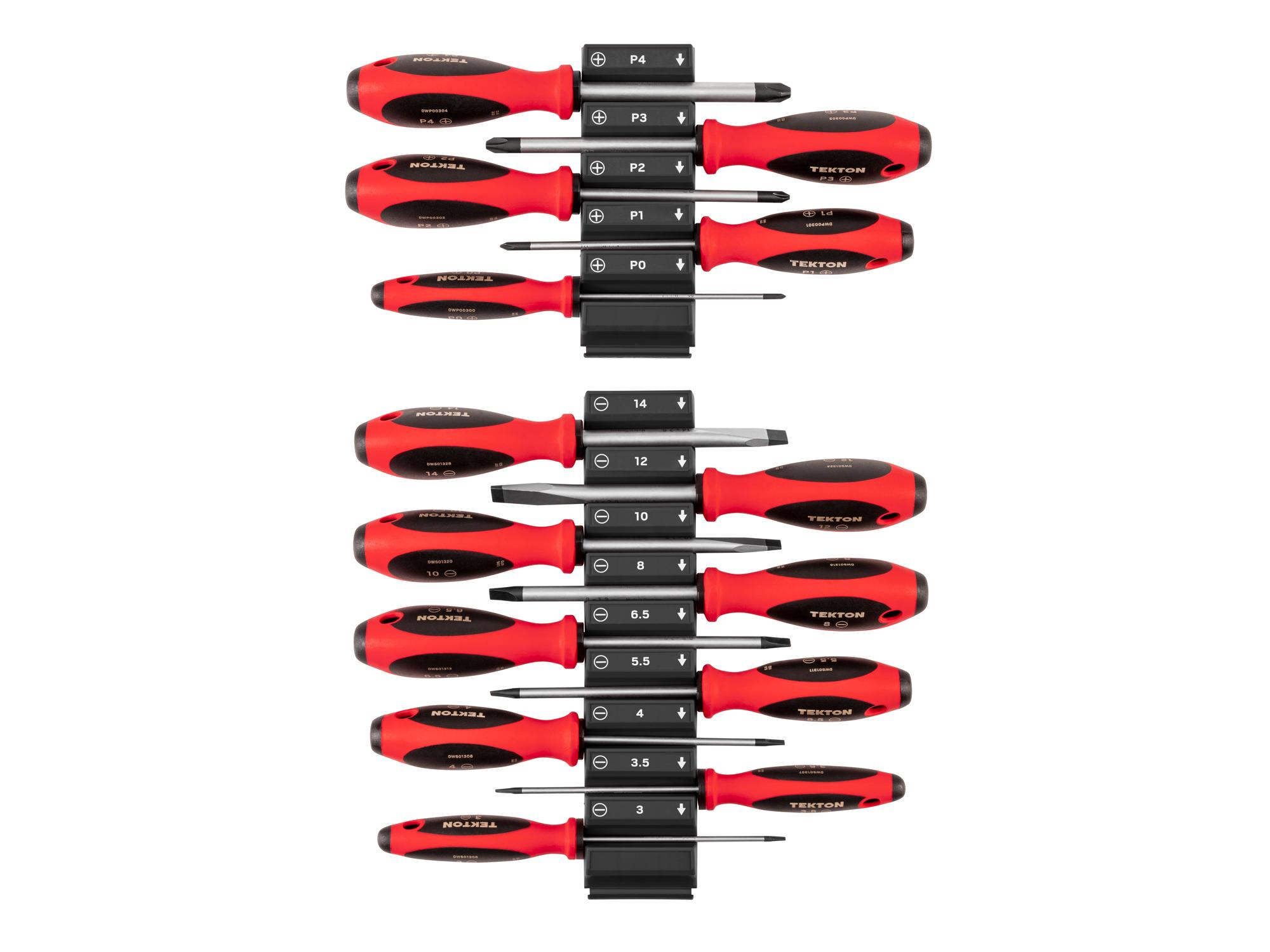 Front view of Tekton black 4 inch shanks screwdriver set. Item #DWZ90107