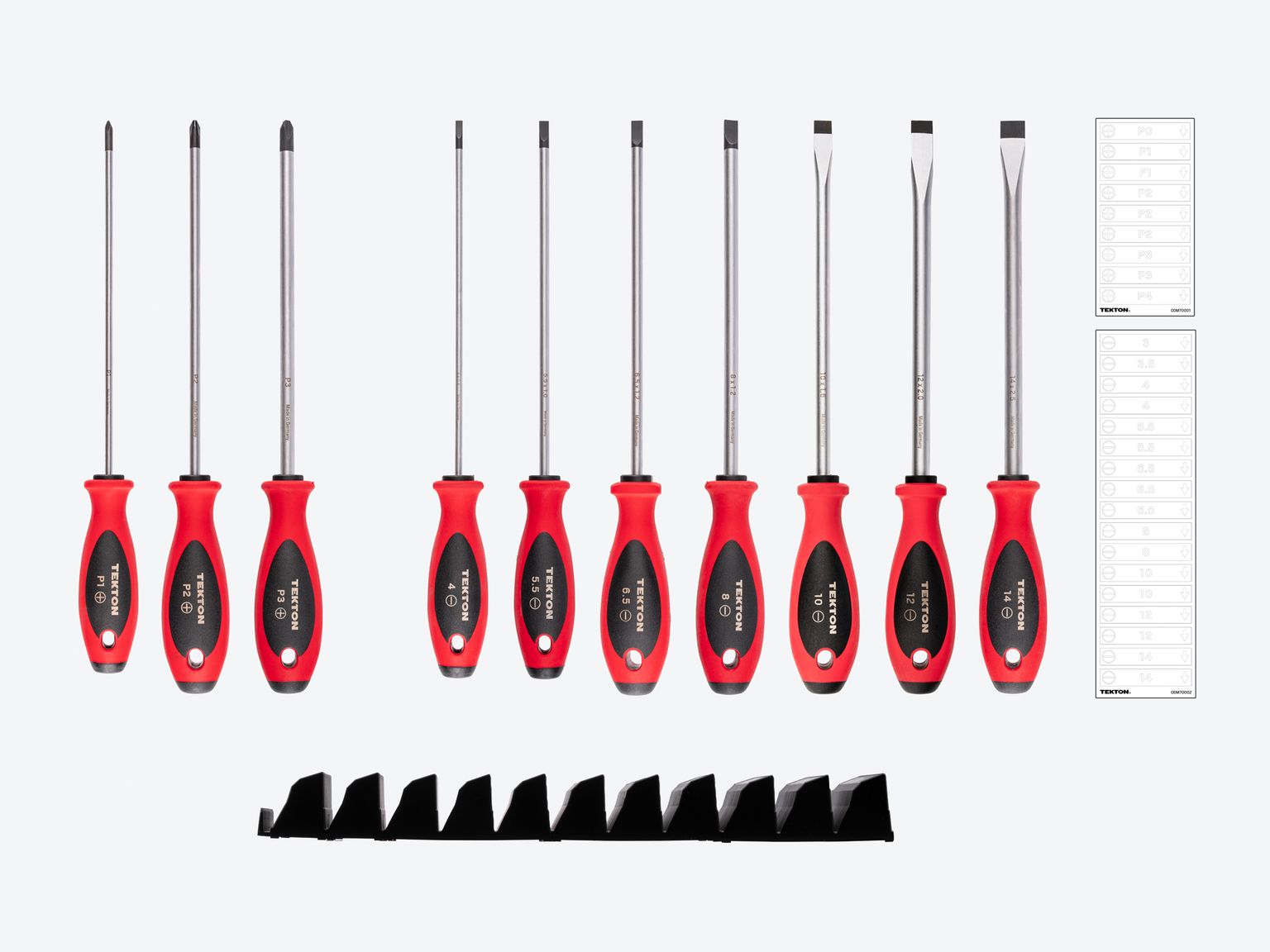 TEKTON Phillips and Slotted Screwdriver Set with Modular Organizers - 8 Inch Shanks, 10-Piece (#1 - #3, 4 - 14 mm)