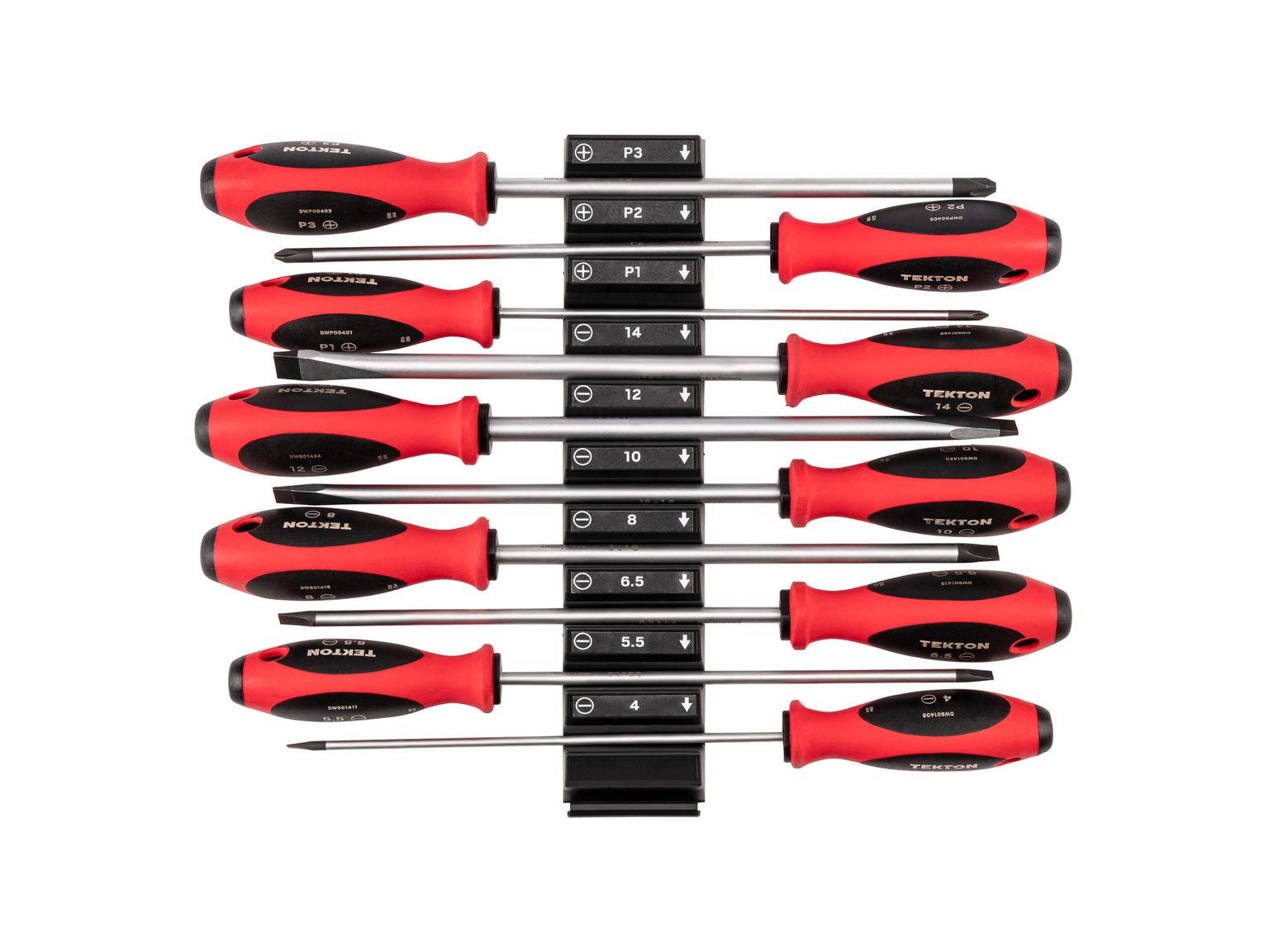 TEKTON Phillips and Slotted Screwdriver Set with Modular Organizers - 8 Inch Shanks, 10-Piece (#1 - #3, 4 - 14 mm)