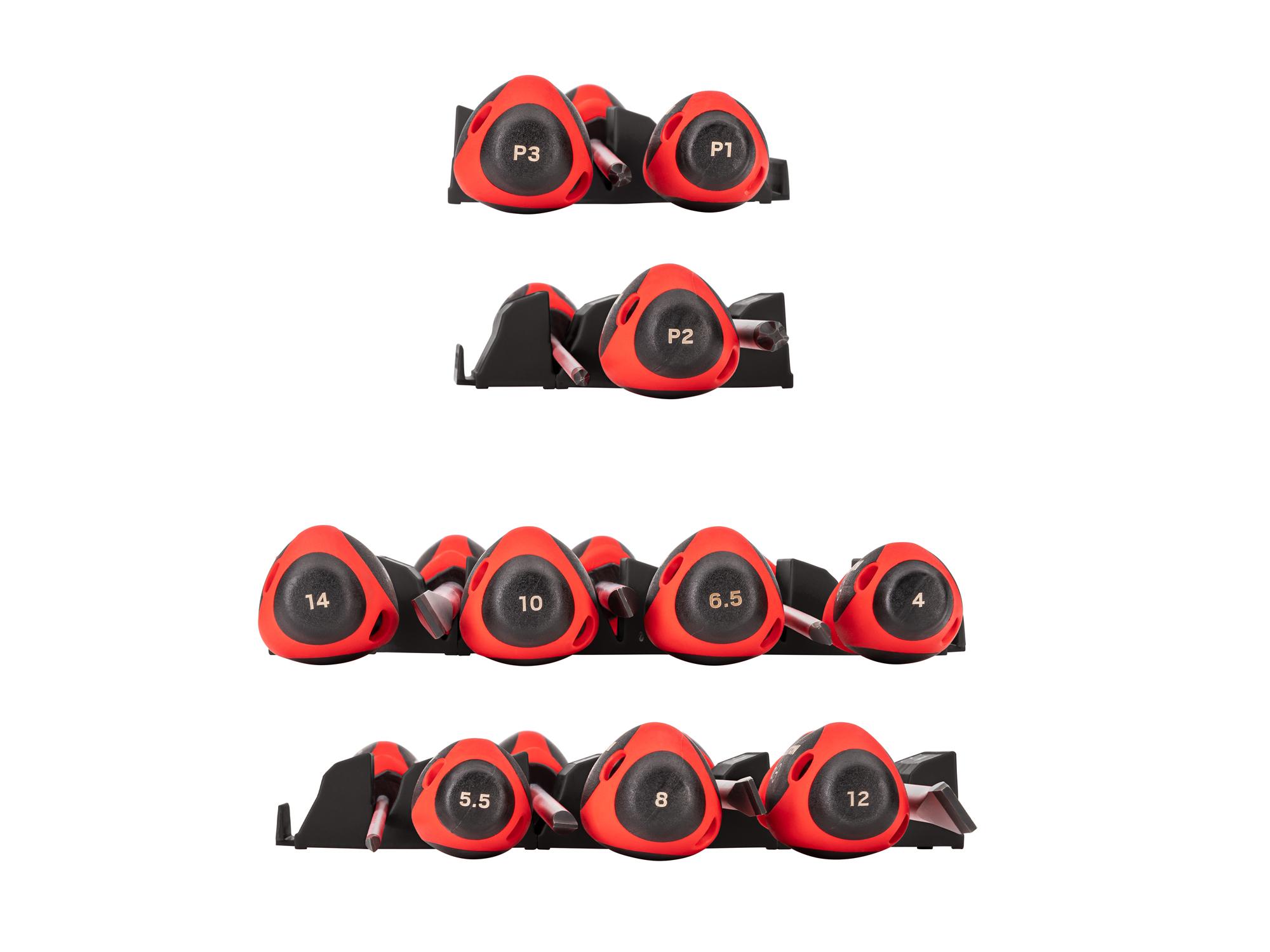 Side view of Tekton black 8 inch shanks screwdriver set. Item #DWZ90108