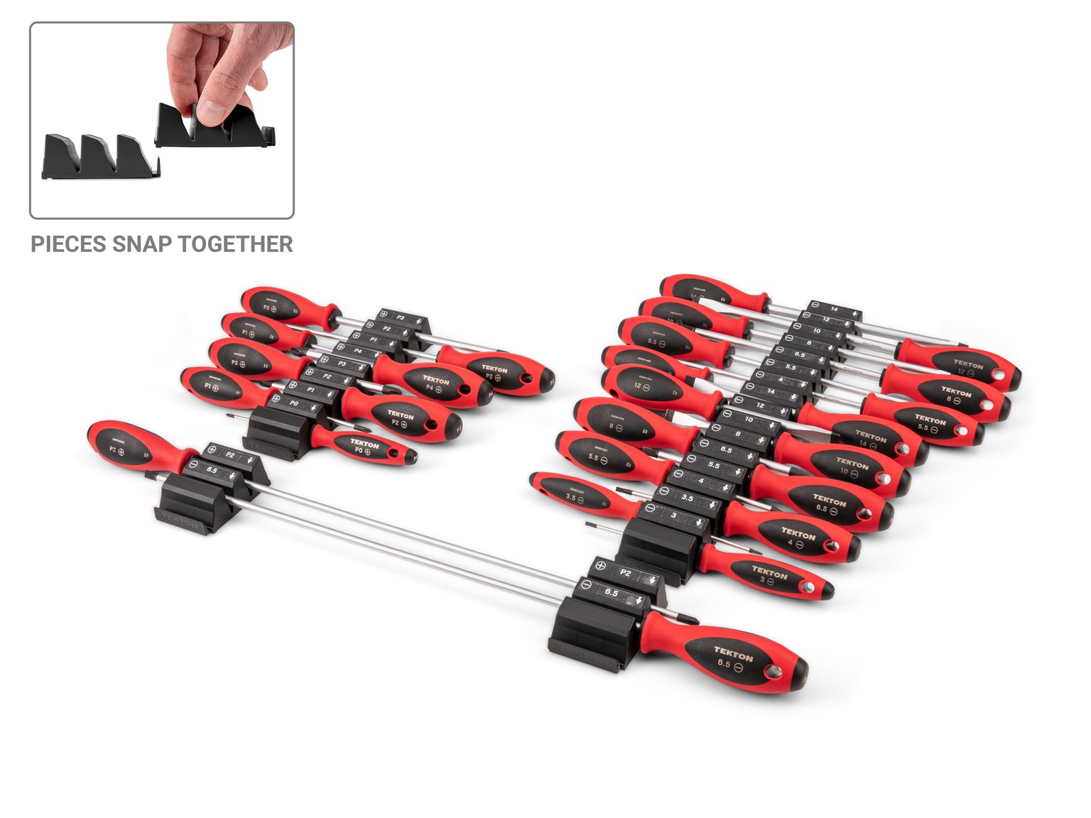 TEKTON Phillips and Slotted Screwdriver Set with Modular Organizers - 4, 8, 18 Inch Shanks, 26-Piece (#0 - #4, 3 - 14 mm)