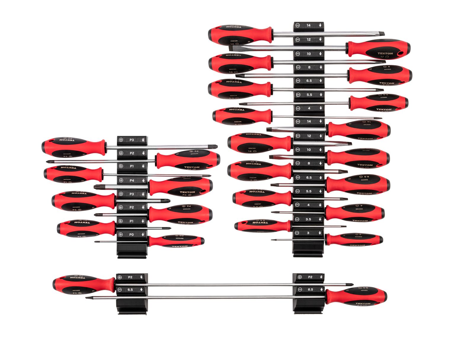 TEKTON Phillips and Slotted Screwdriver Set with Modular Organizers - 4, 8, 18 Inch Shanks, 26-Piece (#0 - #4, 3 - 14 mm)