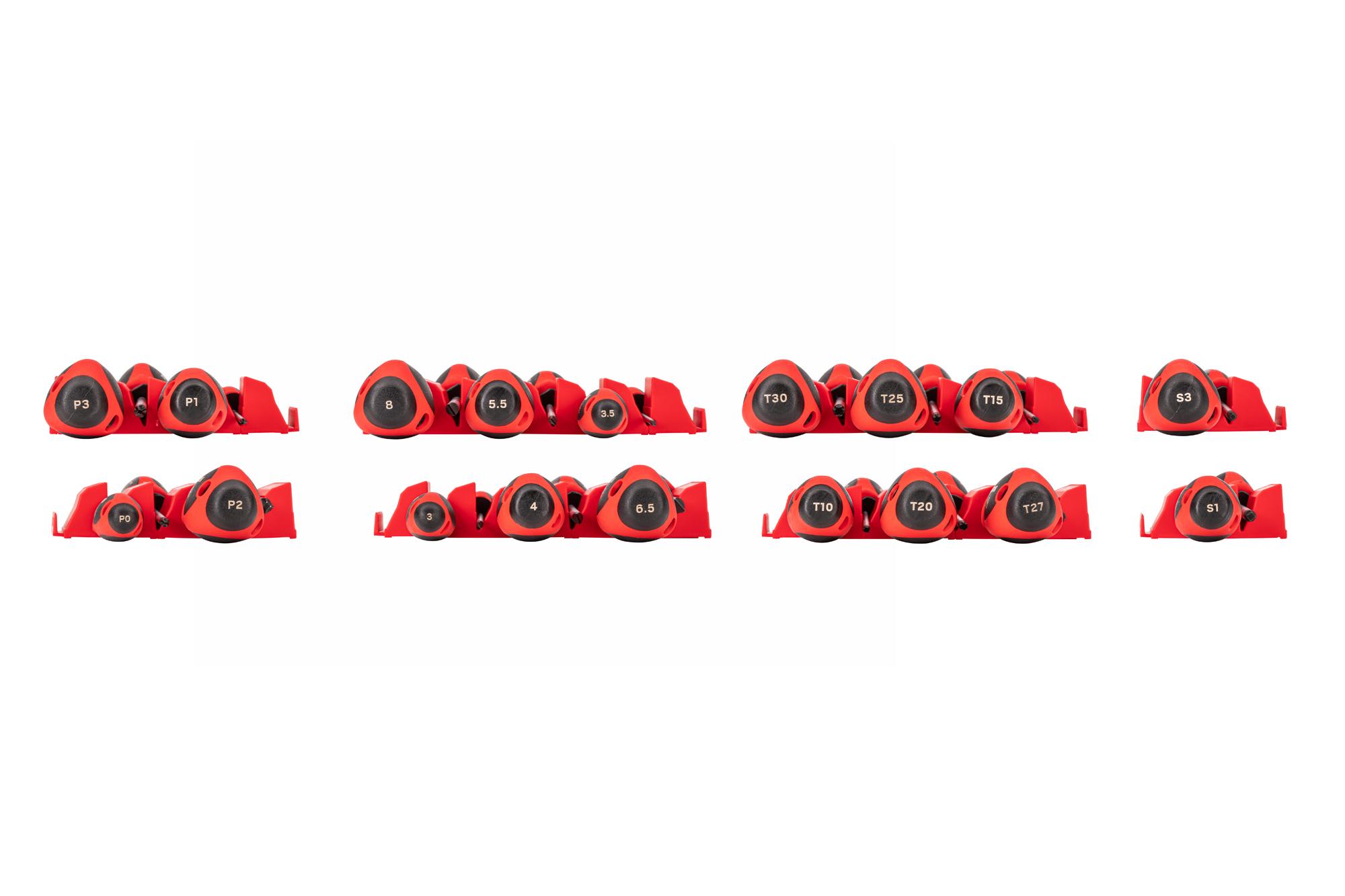 TEKTON Phillips, Slotted, Torx, Square Screwdriver Set with Red Modular Organizers - 4 Inch Shanks, 18-Piece (#0 - #3, 3 - 8 mm, T10 - T30, #1 - #2)