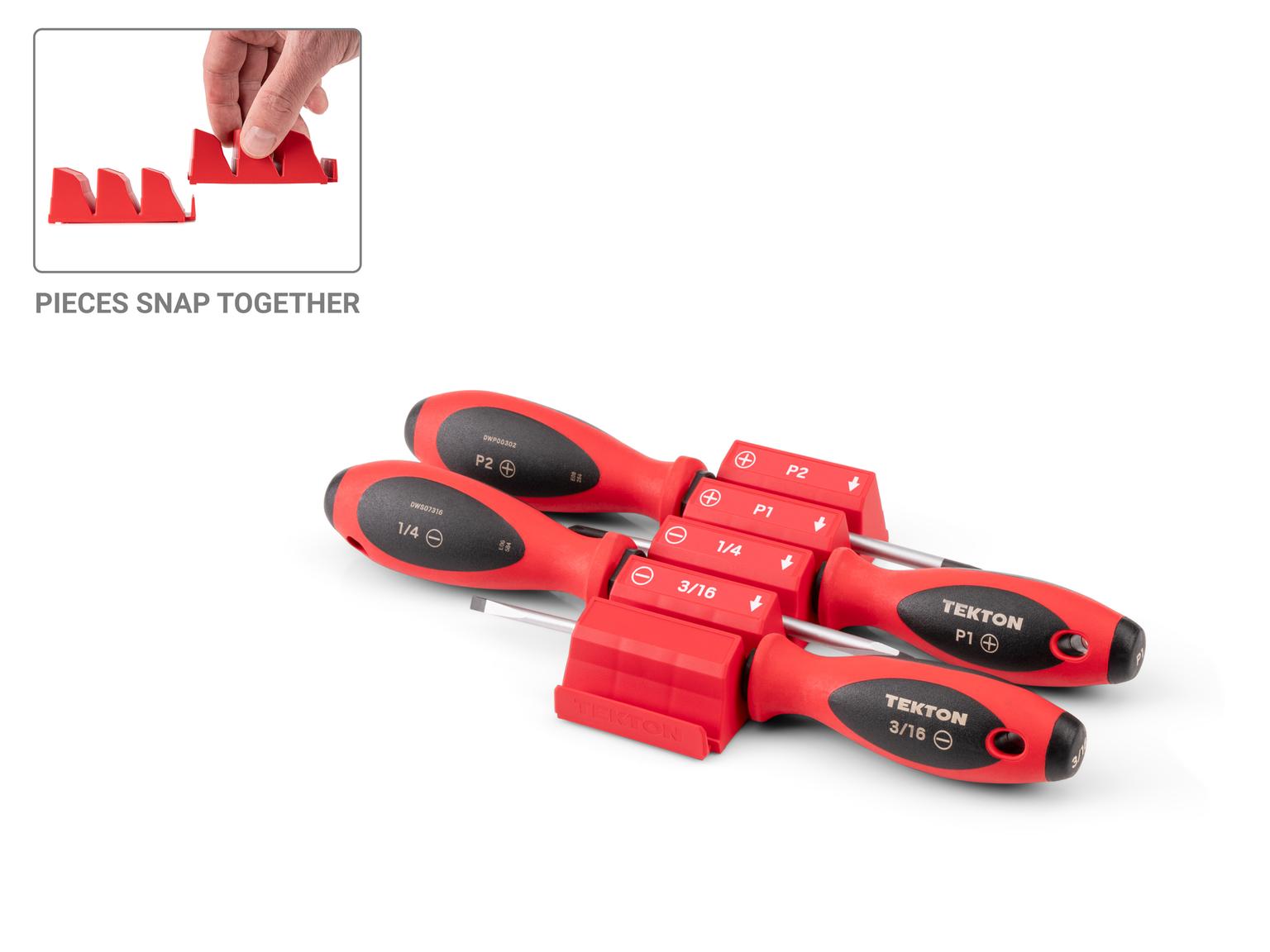TEKTON Phillips and Slotted Screwdriver Set with Red Modular Organizers - 4 Inch Shanks, 4-Piece (#1 - #2, 3/16 - 1/4 in.)