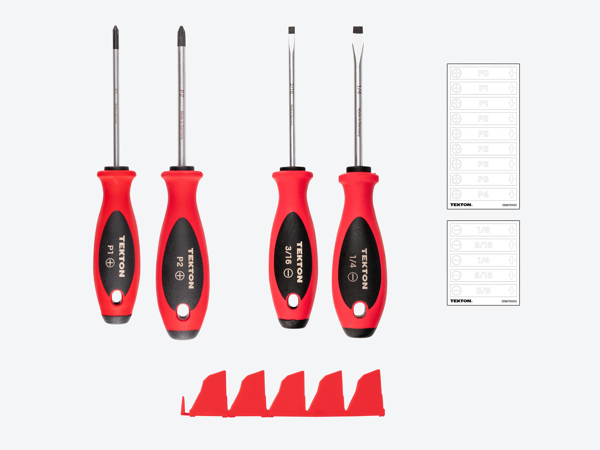 TEKTON Phillips and Slotted Screwdriver Set with Red Modular Organizers - 4 Inch Shanks, 4-Piece (#1 - #2, 3/16 - 1/4 in.)