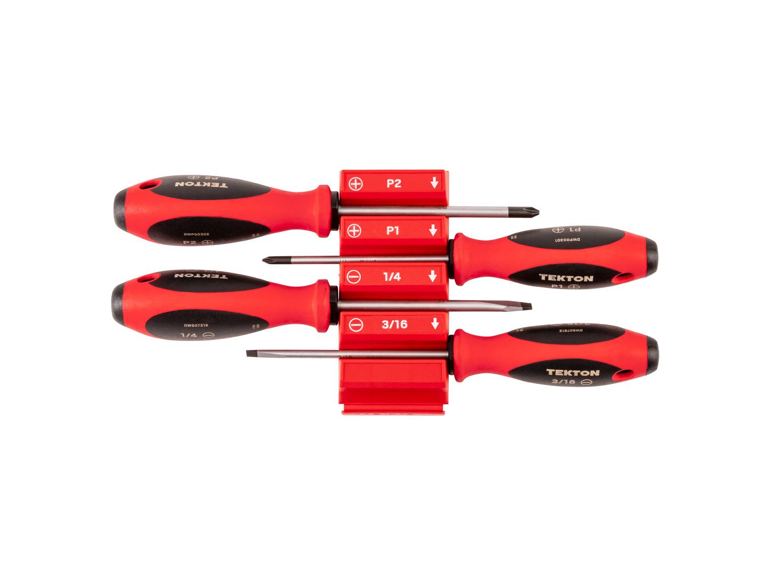 TEKTON Phillips and Slotted Screwdriver Set with Red Modular Organizers - 4 Inch Shanks, 4-Piece (#1 - #2, 3/16 - 1/4 in.)