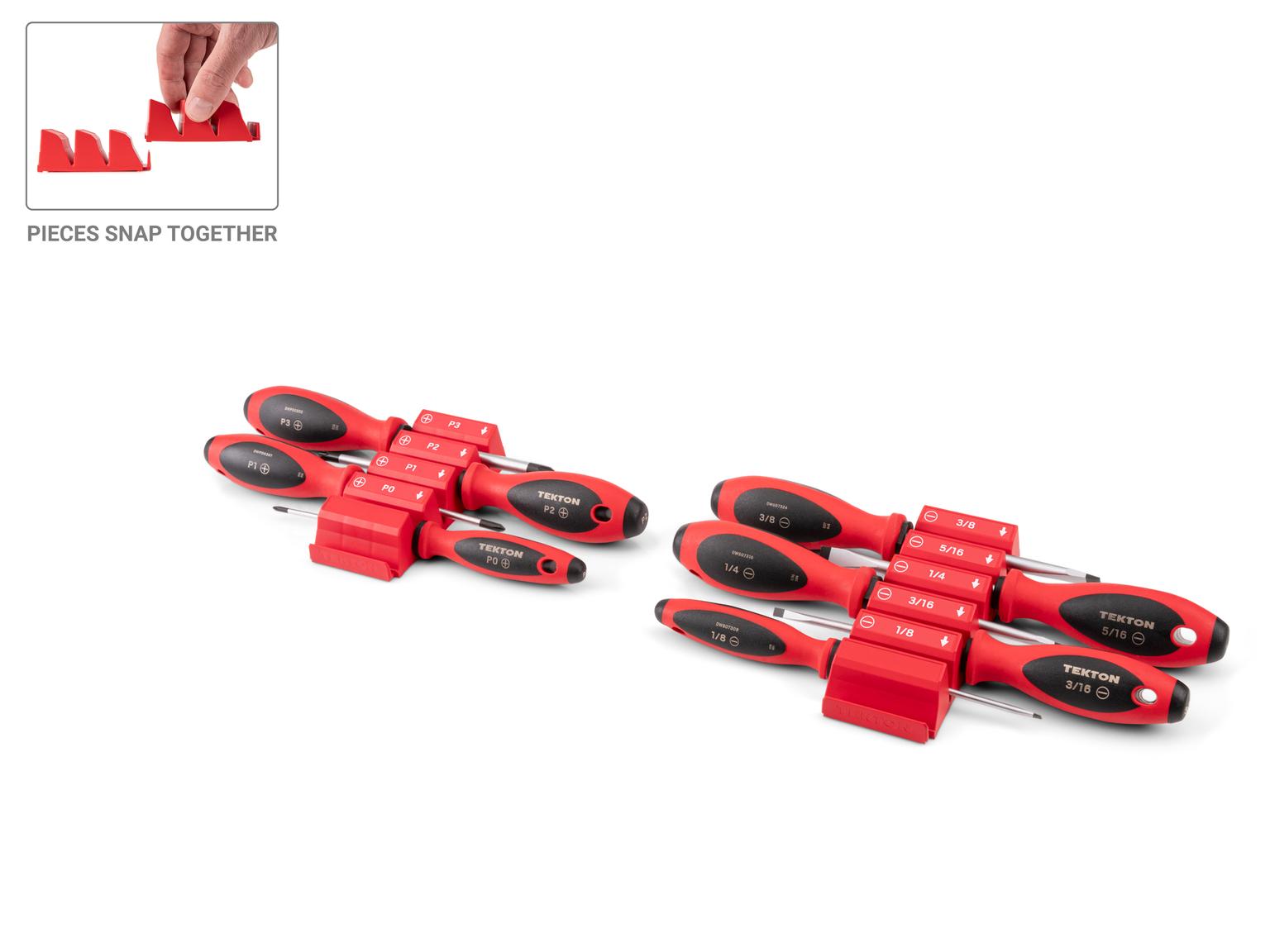 TEKTON Phillips and Slotted Screwdriver Set with Red Modular Organizers - 4 Inch Shanks, 9-Piece (#0 - #3, 1/8 - 3/8 in.)