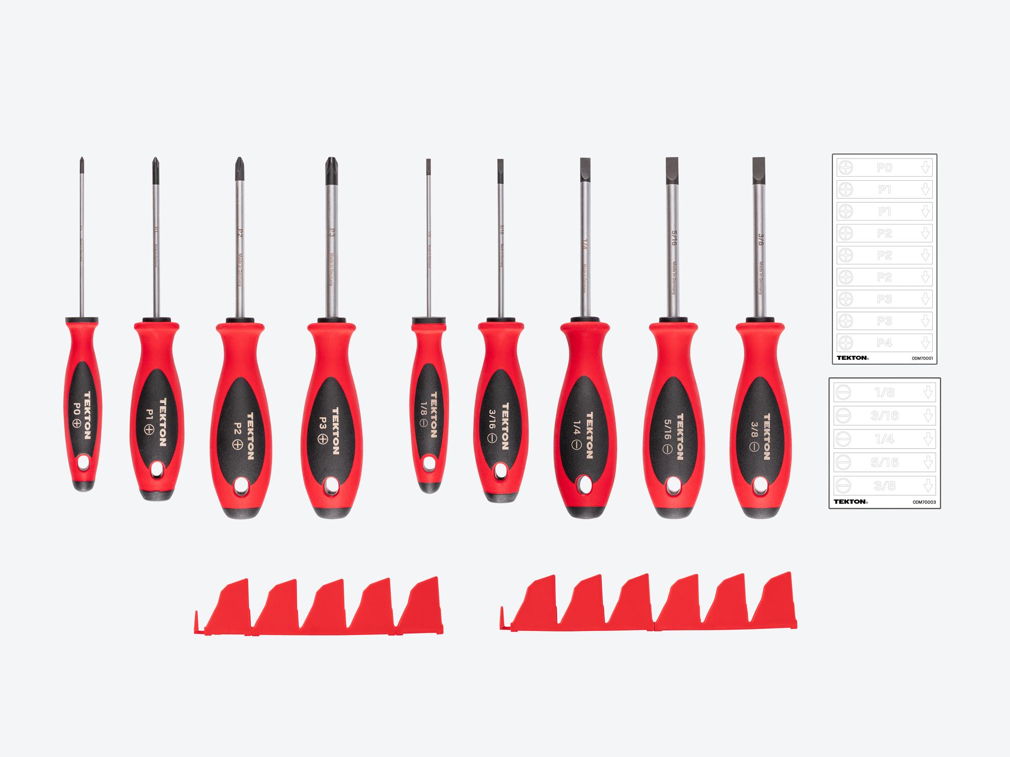 TEKTON Phillips and Slotted Screwdriver Set with Red Modular Organizers - 4 Inch Shanks, 9-Piece (#0 - #3, 1/8 - 3/8 in.)