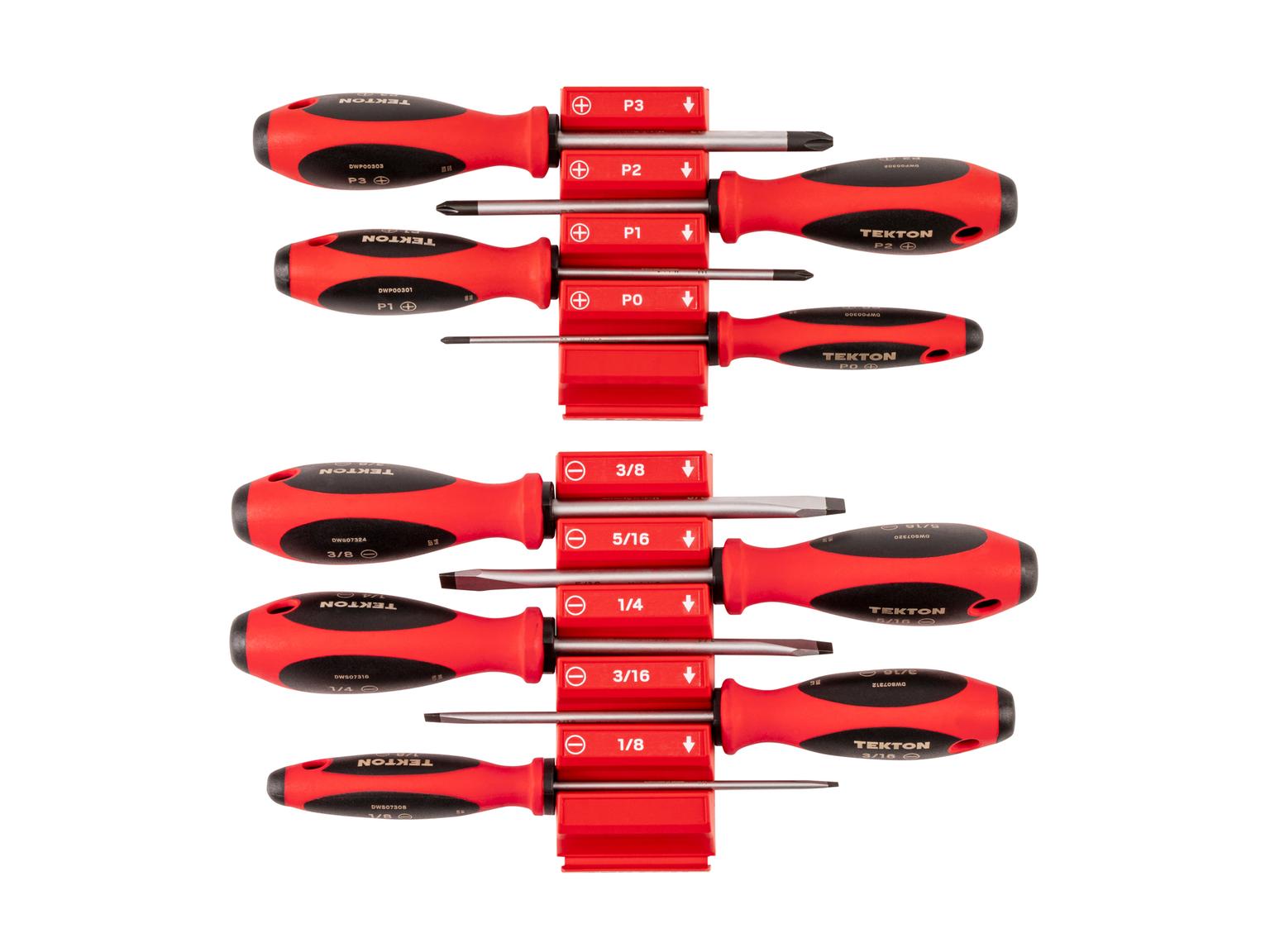 TEKTON Phillips and Slotted Screwdriver Set with Red Modular Organizers - 4 Inch Shanks, 9-Piece (#0 - #3, 1/8 - 3/8 in.)