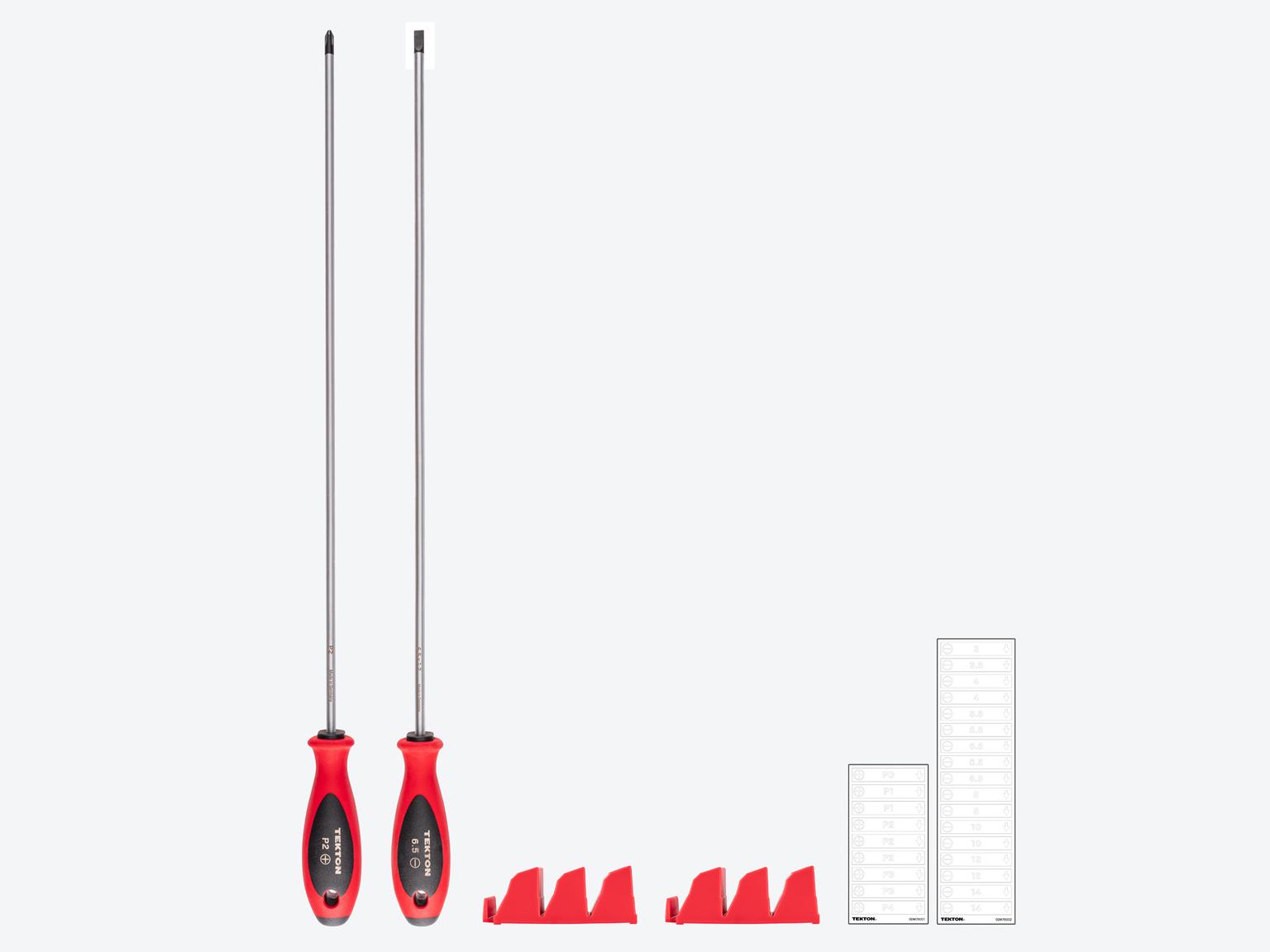 TEKTON Phillips and Slotted Screwdriver Set with Red Modular Organizers - 18 Inch Shanks, 2-Piece (#2, 6.5 mm)