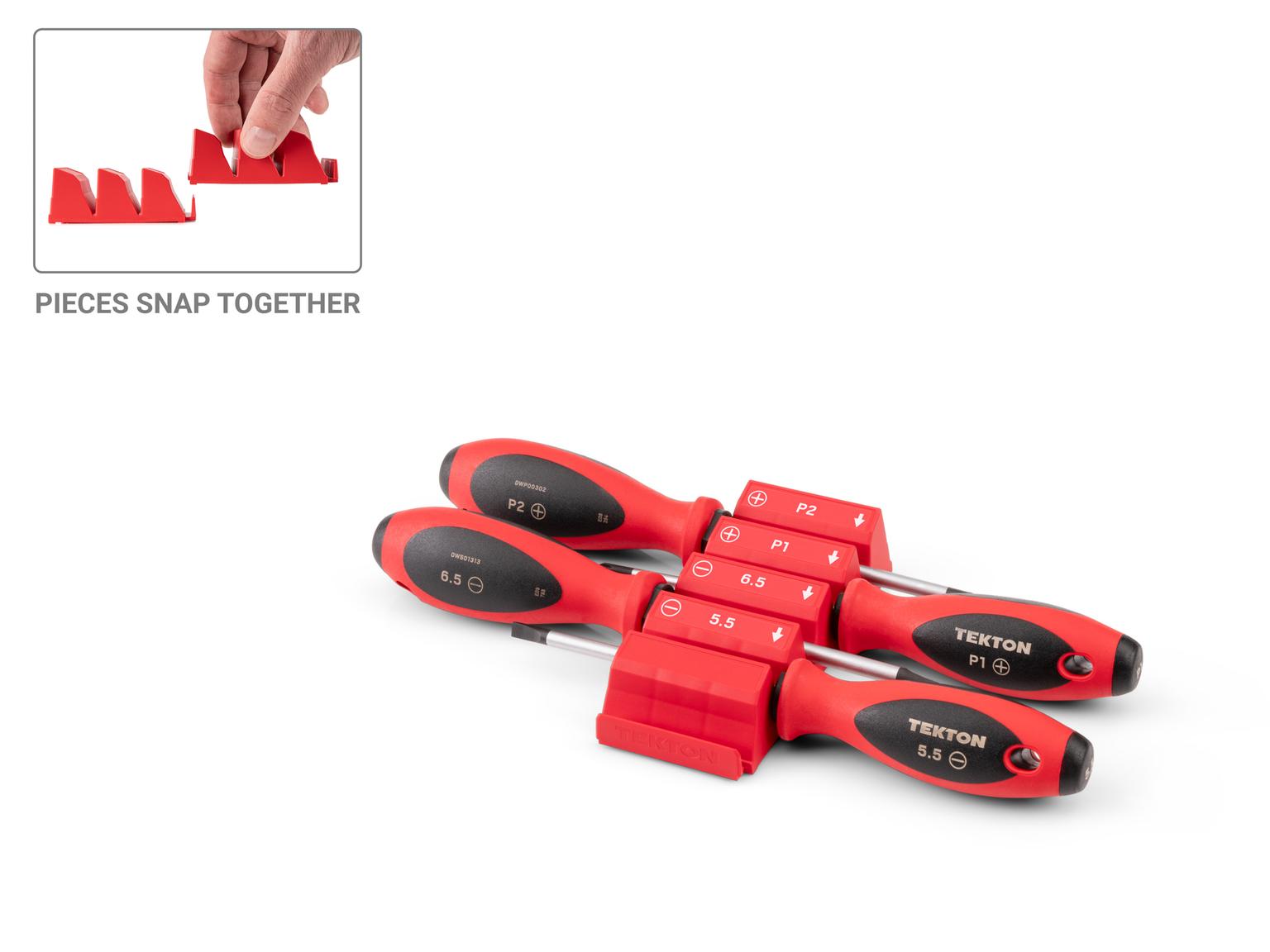 TEKTON Phillips and Slotted Screwdriver Set with Red Modular Organizers - 4 Inch Shanks, 4-Piece (#1 - #2, 5.5 - 6.5 mm)