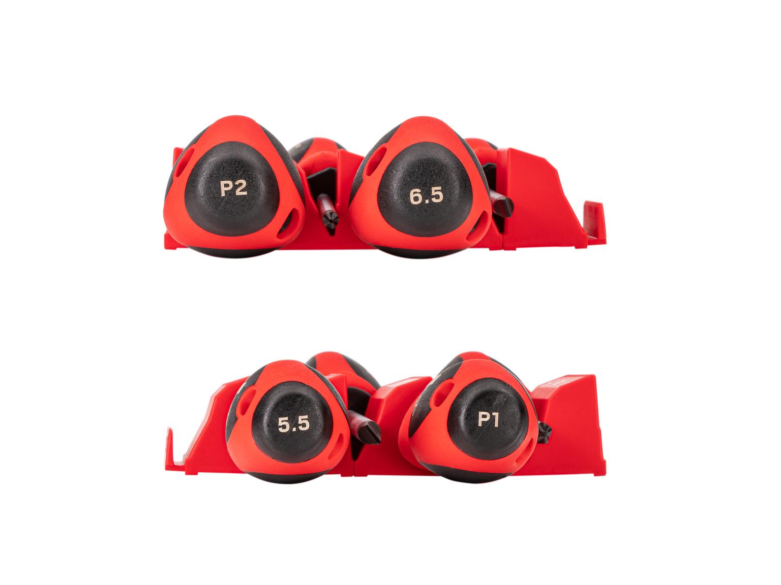 TEKTON Phillips and Slotted Screwdriver Set with Red Modular Organizers - 4 Inch Shanks, 4-Piece (#1 - #2, 5.5 - 6.5 mm)