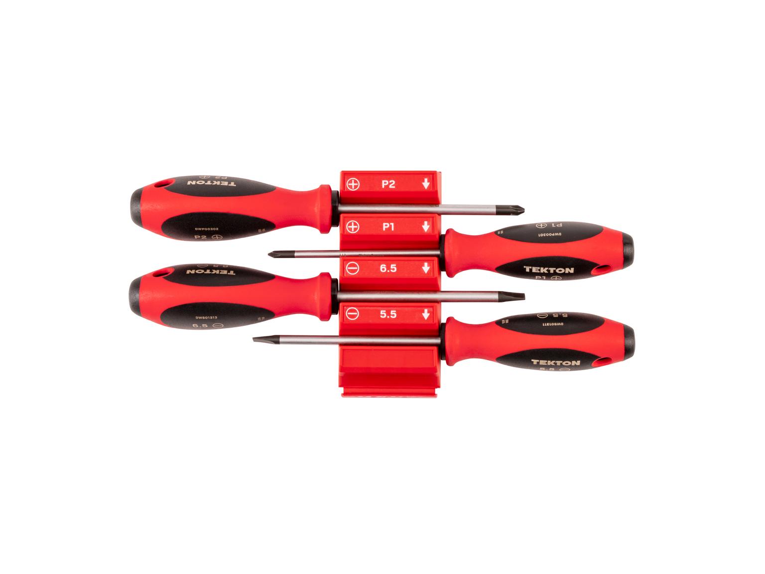 TEKTON Phillips and Slotted Screwdriver Set with Red Modular Organizers - 4 Inch Shanks, 4-Piece (#1 - #2, 5.5 - 6.5 mm)