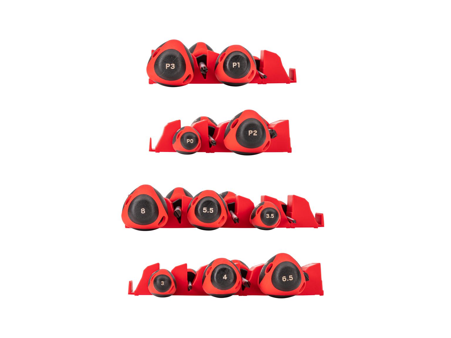 TEKTON Phillips and Slotted Screwdriver Set with Red Modular Organizers - 4 Inch Shanks, 10-Piece (#0 - #3, 3 - 8 mm)