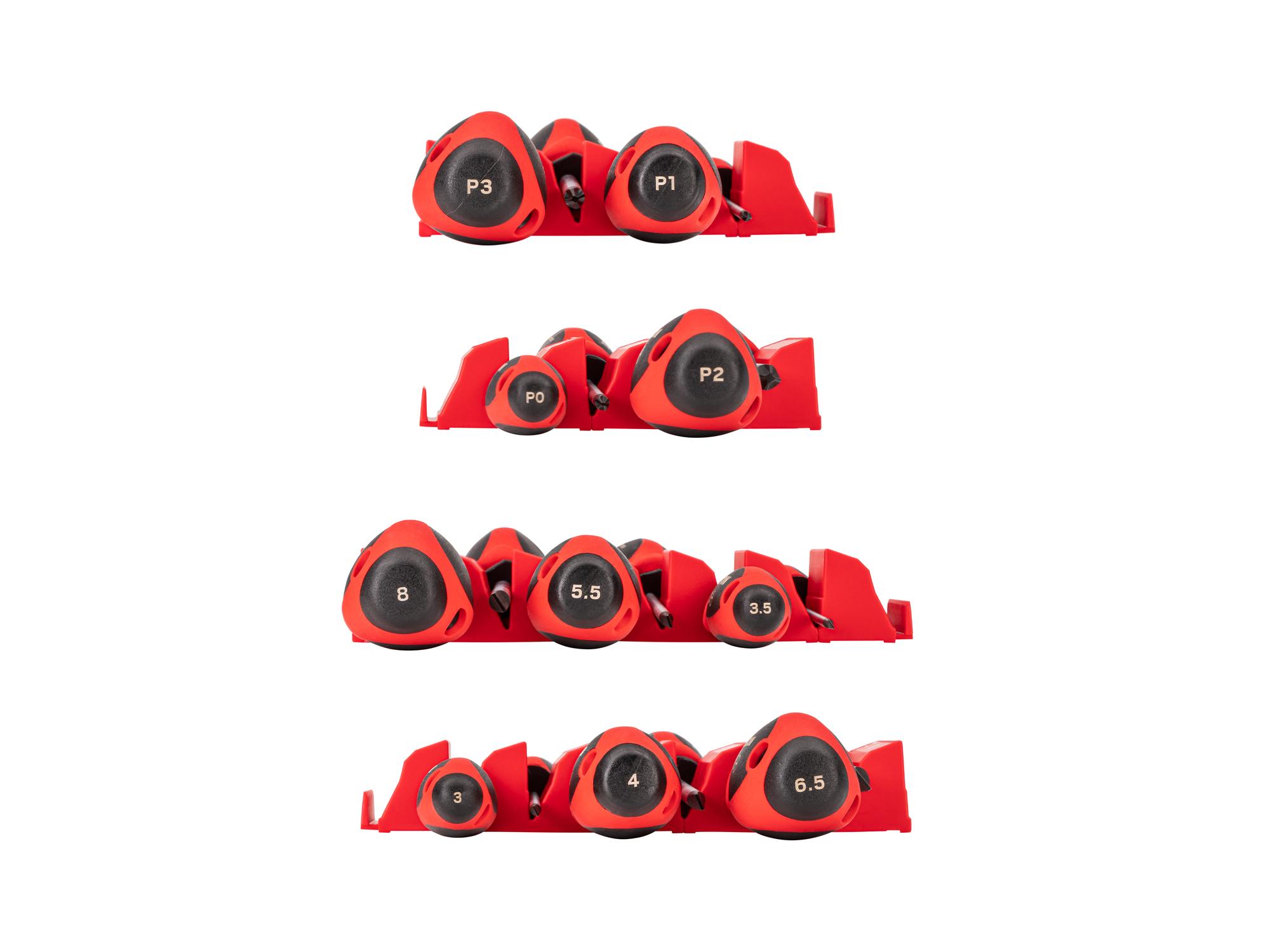 TEKTON Phillips and Slotted Screwdriver Set with Red Modular Organizers - 4 Inch Shanks, 10-Piece (#0 - #3, 3 - 8 mm)