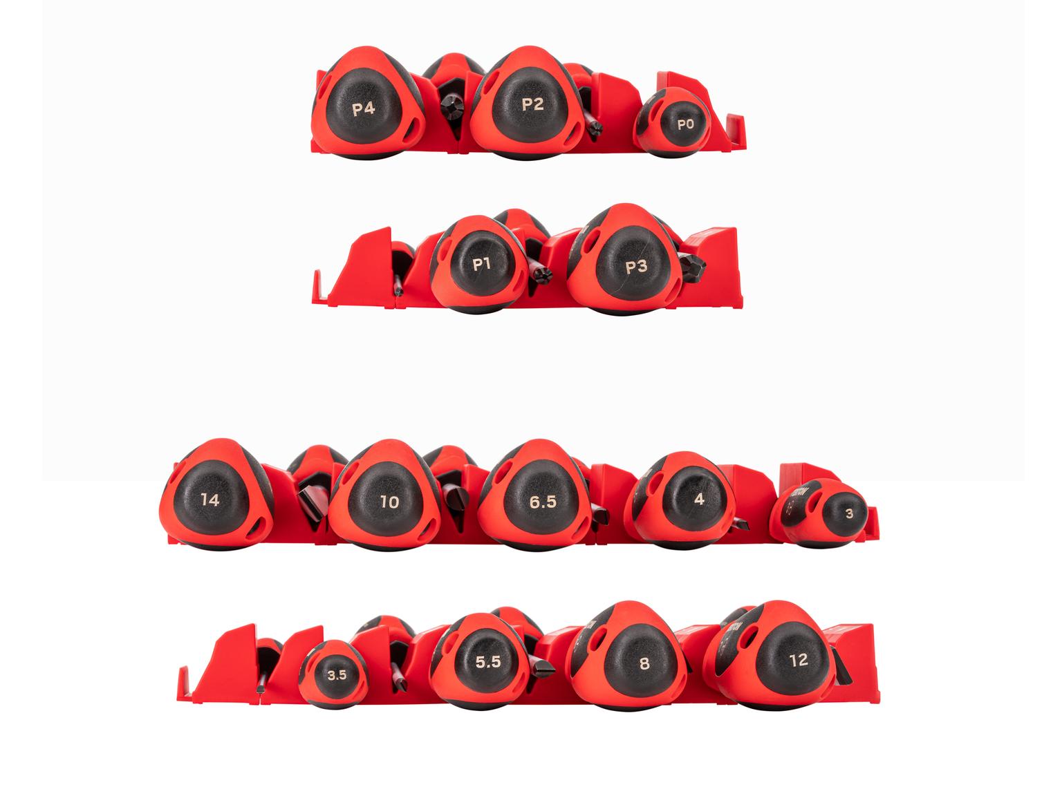 TEKTON Phillips and Slotted Screwdriver Set with Red Modular Organizers - 4 Inch Shanks, 14-Piece (#0 - #4, 3 - 14 mm)