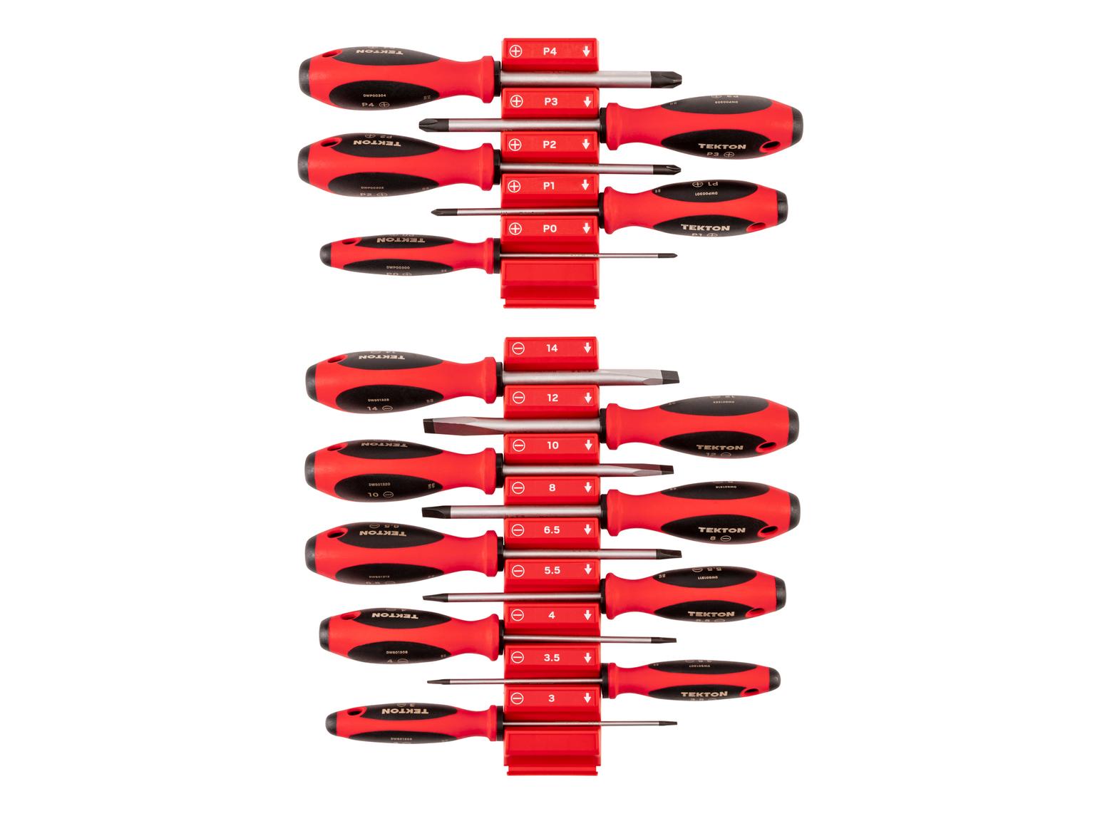 TEKTON Phillips and Slotted Screwdriver Set with Red Modular Organizers - 4 Inch Shanks, 14-Piece (#0 - #4, 3 - 14 mm)