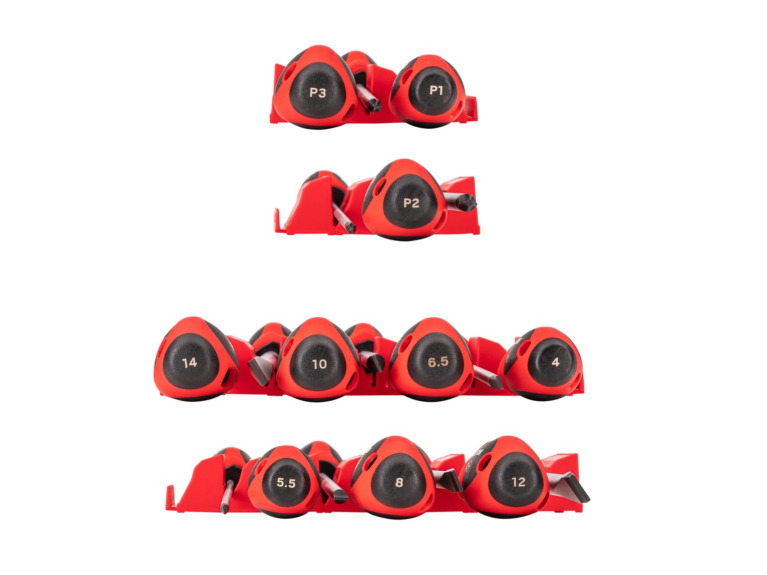 TEKTON Phillips and Slotted Screwdriver Set with Red Modular Organizers - 8 Inch Shanks, 10-Piece ( #1 - #3, 4 - 14 mm)