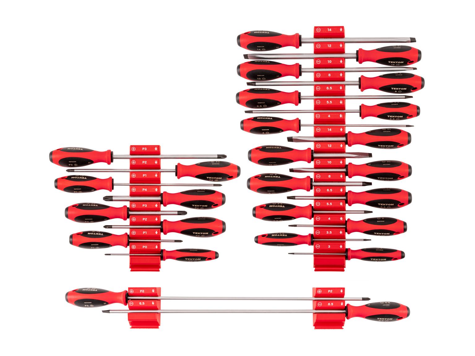 TEKTON Phillips and Slotted Screwdriver Set with Red Modular Organizers - 4, 8, 18 Inch Shanks, 26-Piece (#0 - #4, 3 - 14 mm)