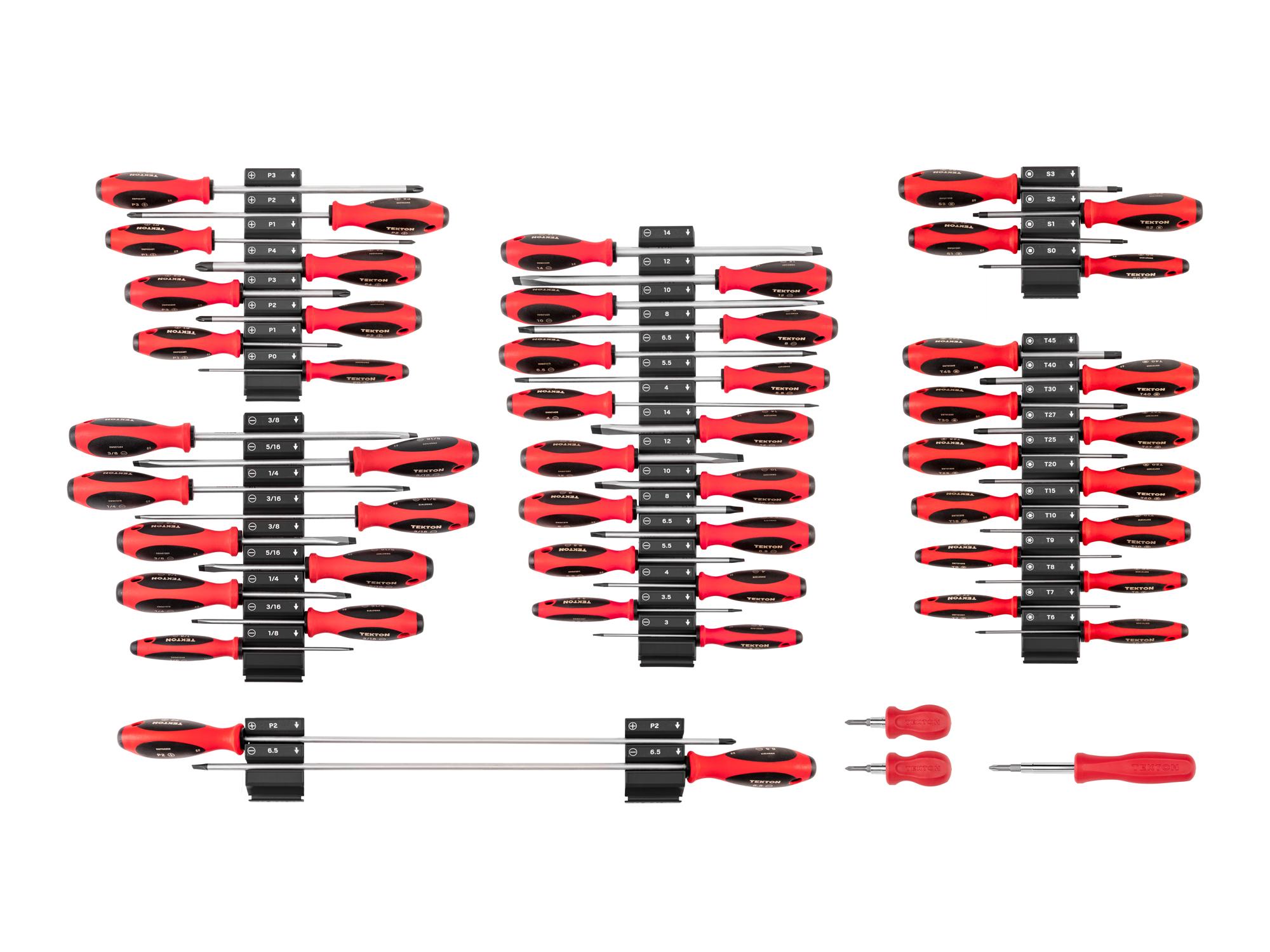 Top view of Tekton black modular screwdriver set. Item #DWZ90120