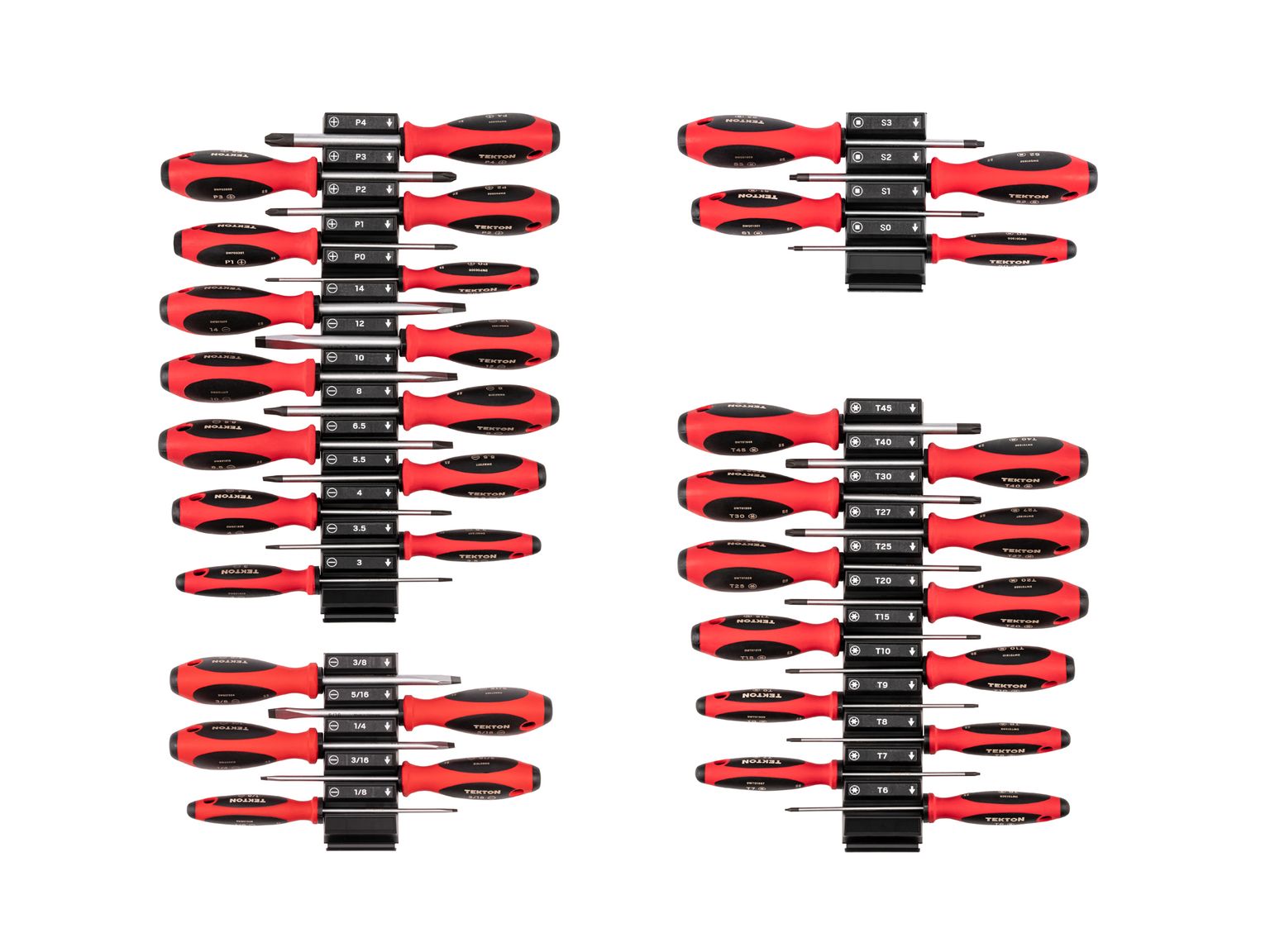 Top view of Tekton black screwdriver set. Item #DWZ90121