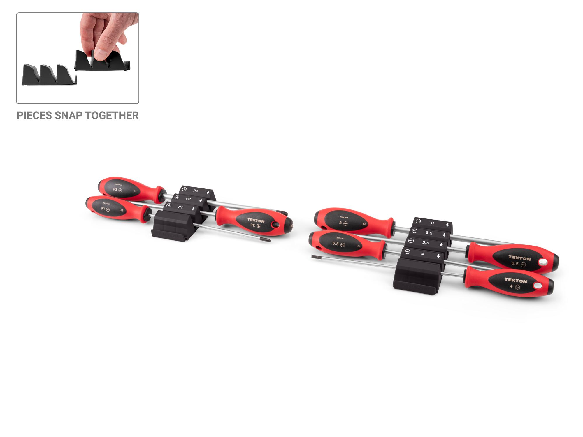 TEKTON Phillips and Slotted Screwdriver Set with Black Modular Organizers - 8 Inch Shanks, 7-Piece (#1 - #3, 4 - 8 mm)