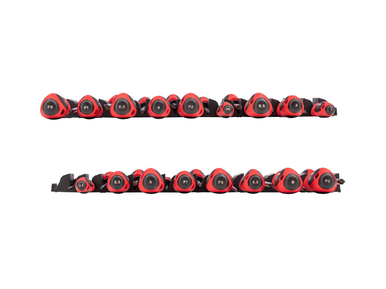 Side view of Tekton black 4, 8 inch shanks screwdriver set. Item #DWZ90123