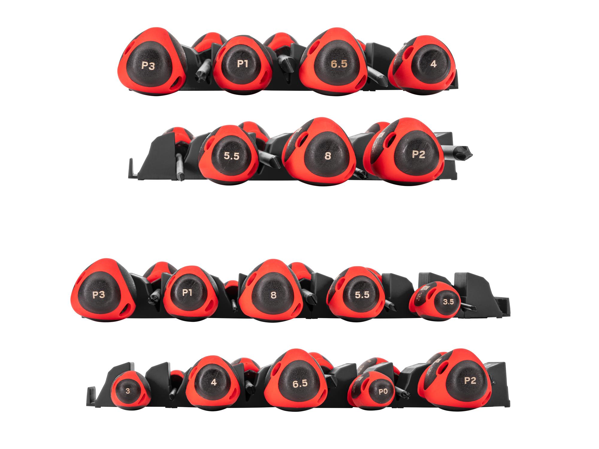 Side view of Tekton black 4, 8 inch shanks screwdriver set. Item #DWZ90123