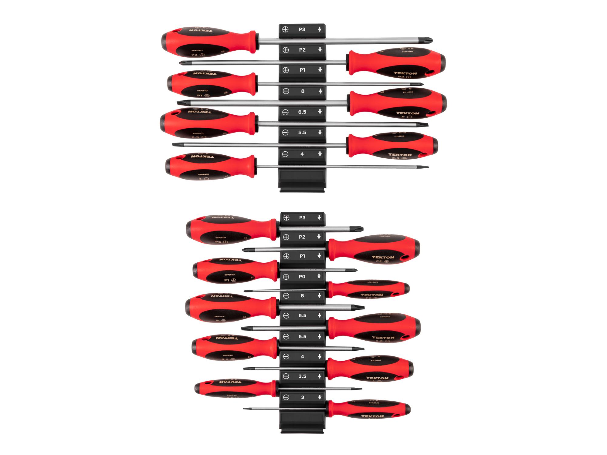 Top view of Tekton black 4, 8 inch shanks screwdriver set. Item #DWZ90123
