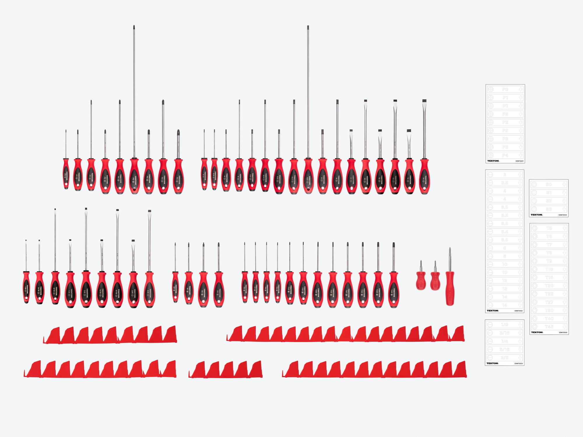 TEKTON Phillips, Slotted, Torx, Square Screwdriver Set with Red Modular Organizers - 4, 8, 18 Inch Shanks (54-Piece)