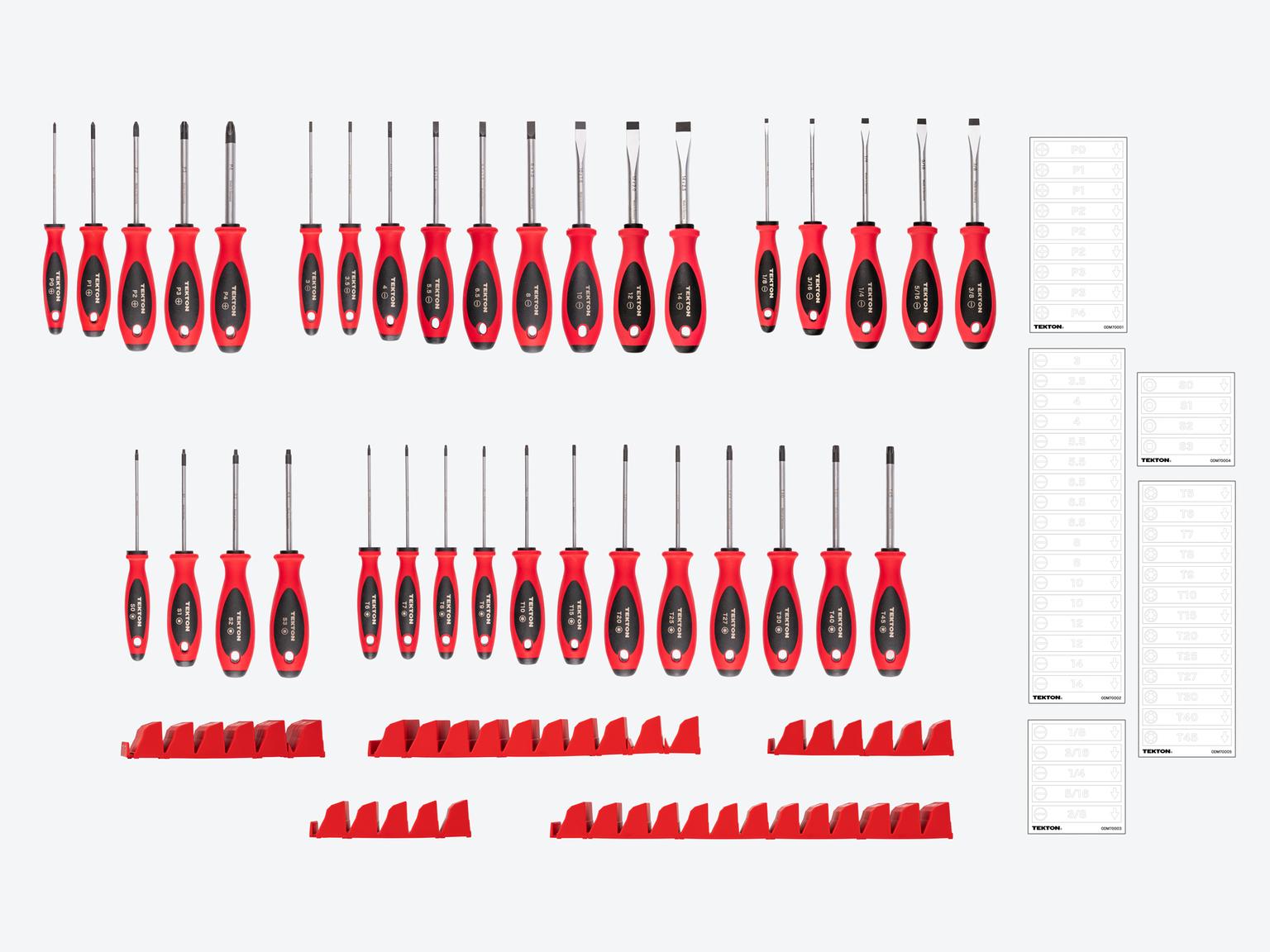 TEKTON Phillips, Slotted, Torx, Square Screwdriver Set with Red Modular Organizers - 4 Inch Shanks (35-Piece)