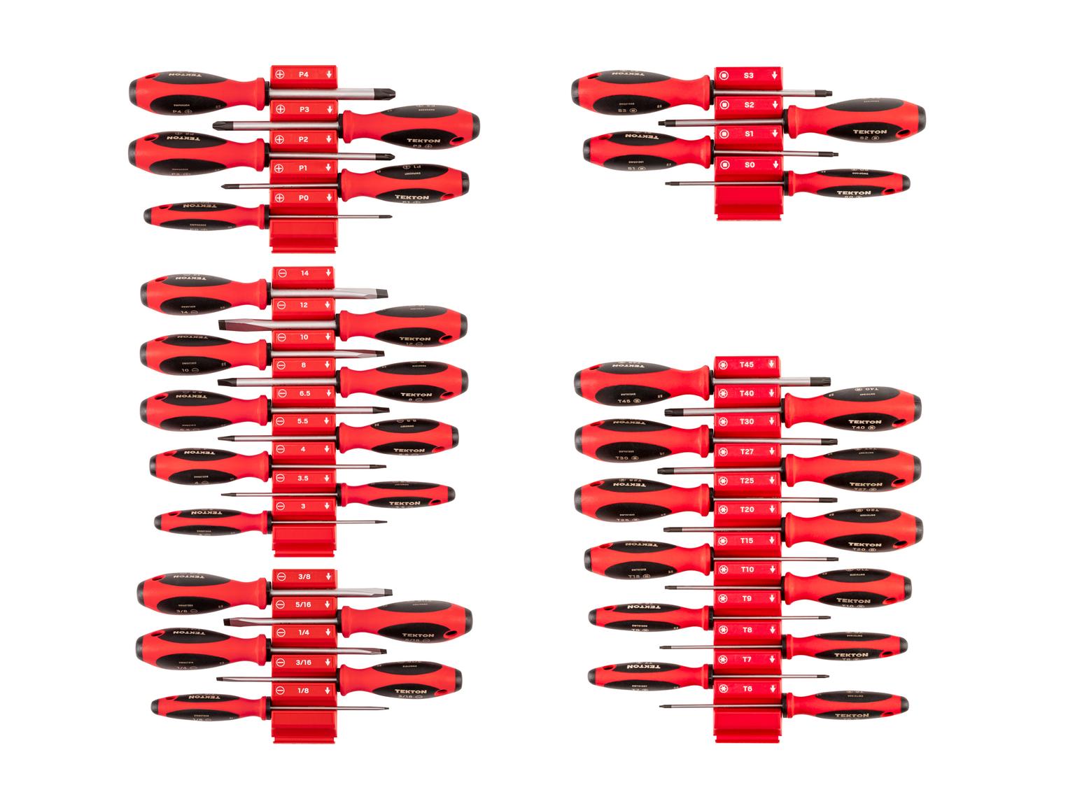 TEKTON Phillips, Slotted, Torx, Square Screwdriver Set with Red Modular Organizers - 4 Inch Shanks (35-Piece)