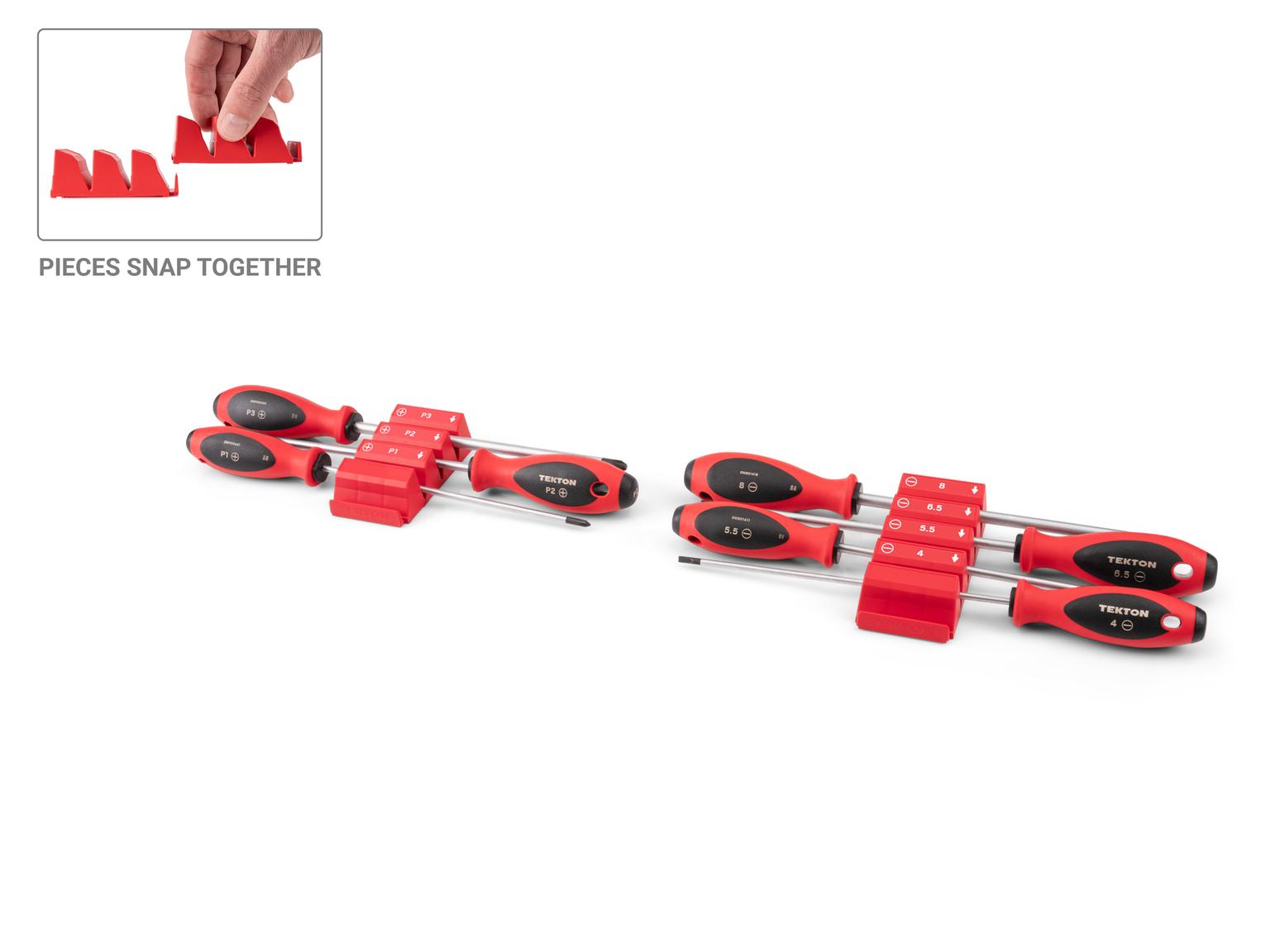 TEKTON Phillips and Slotted Screwdriver Set with Red Modular Organizers - 8 Inch Shanks, 7-Piece (#1 - #3, 4 - 8 mm)