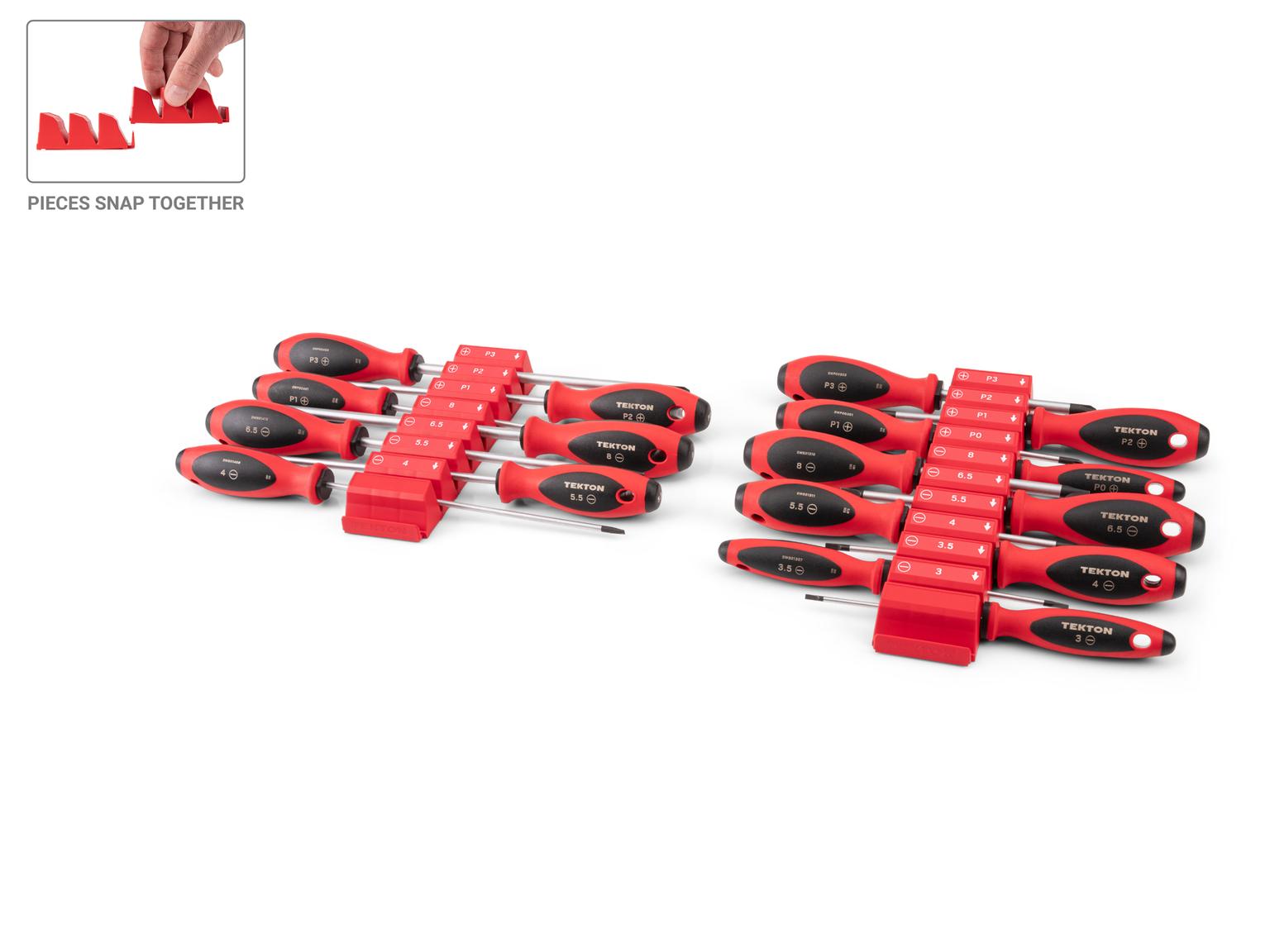 TEKTON Phillips and Slotted Screwdriver Set with Red Modular Organizers - 4, 8 Inch Shanks, 17-Piece (#0 - #3, 3 - 8 mm)