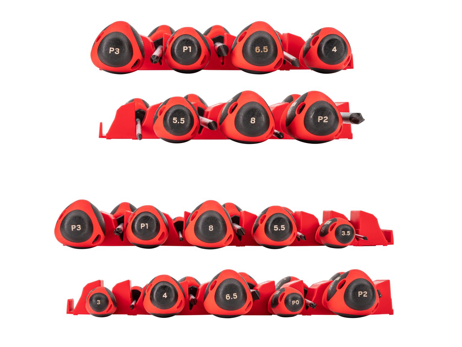 TEKTON Phillips and Slotted Screwdriver Set with Red Modular Organizers - 4, 8 Inch Shanks, 17-Piece (#0 - #3, 3 - 8 mm)