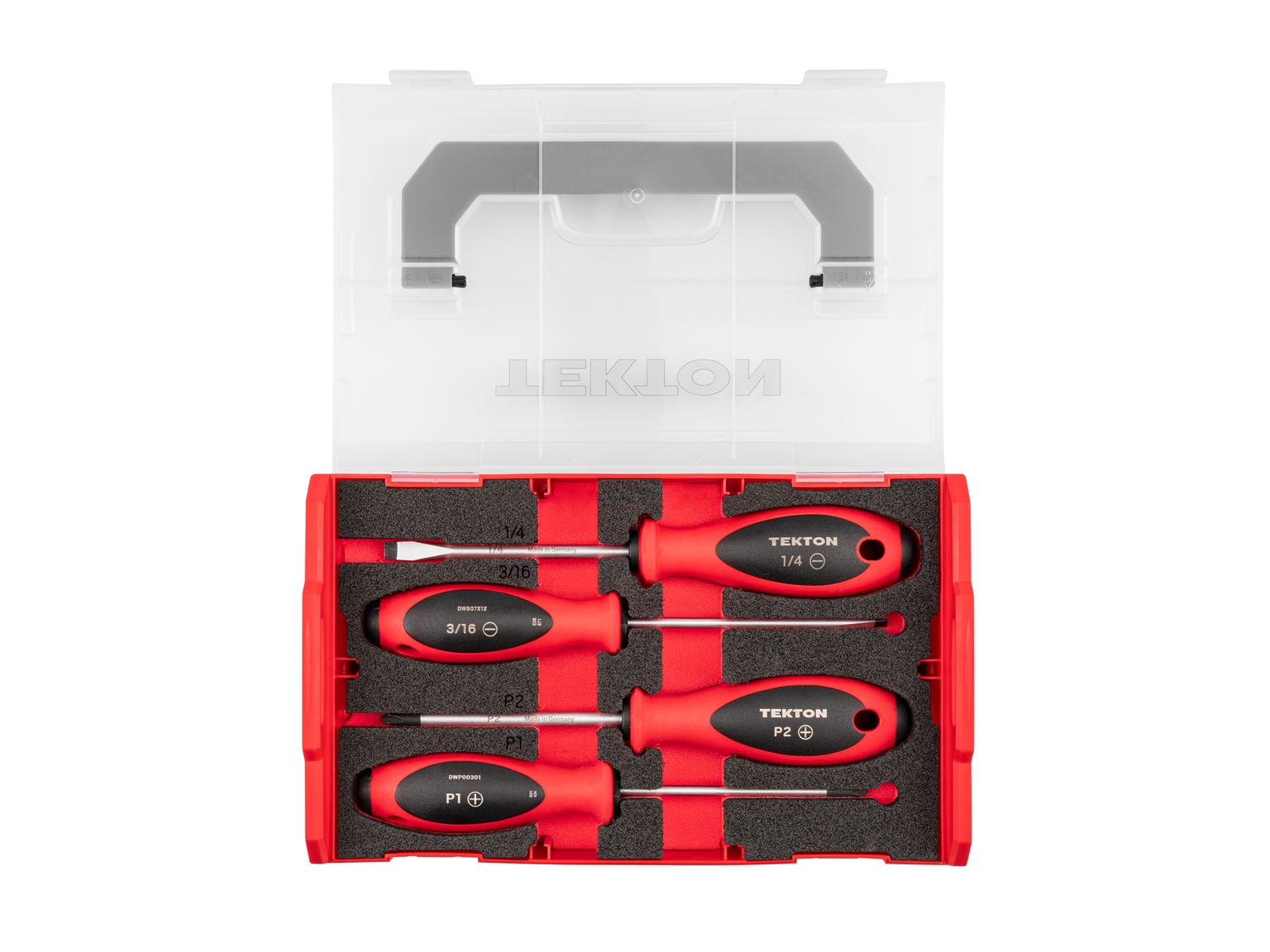 TEKTON Phillips and Slotted Screwdriver Set with Mini Stacking Tool Box - 4 Inch Shanks, 4-Piece (#1 - #2, 3/16 - 1/4 in.)