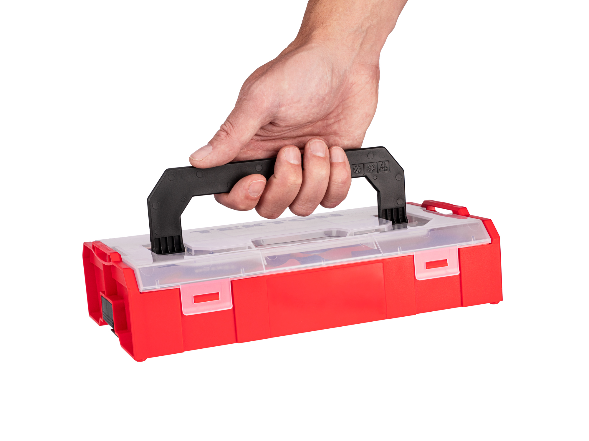 Person holding  Tekton 4 inch screwdriver set. Item #DWZ90604