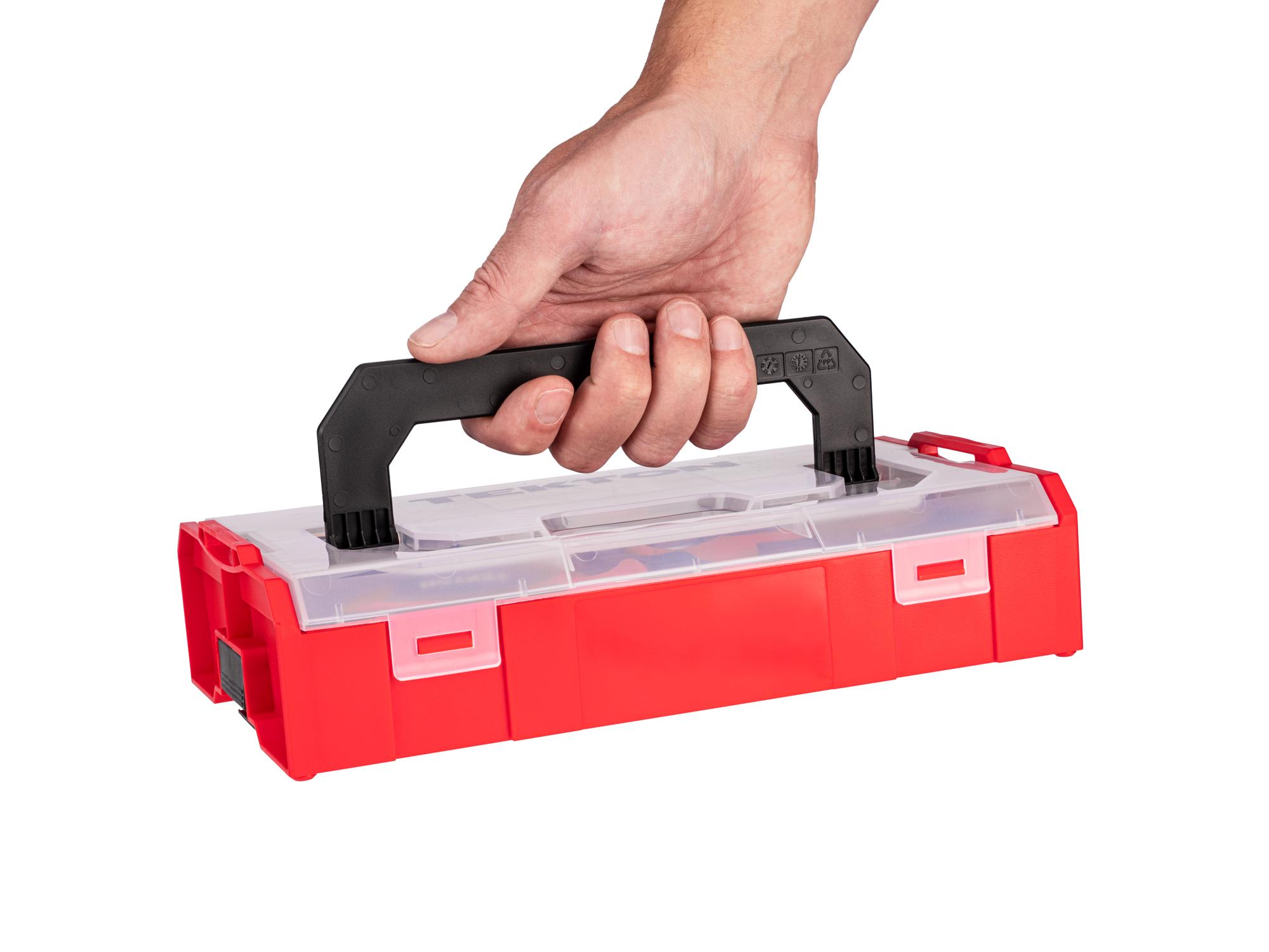 Person holding Tekton 4 inch shanks screwdriver set. Item #DWZ90604