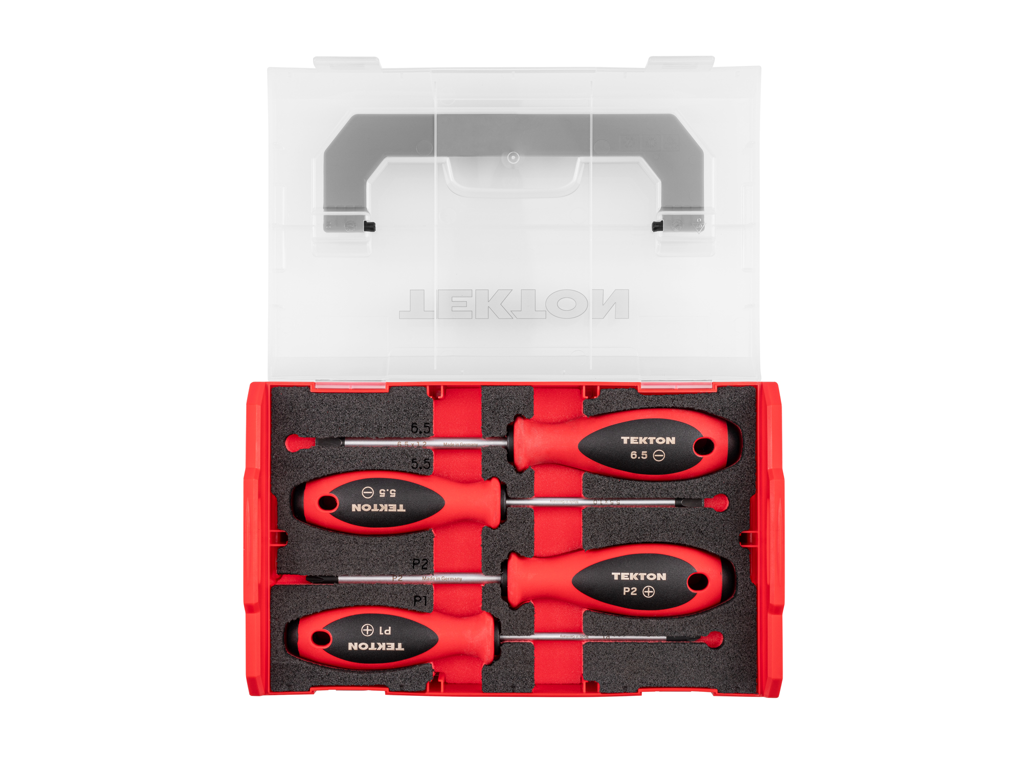 Top view of  Tekton 4 inch screwdriver set. Item #DWZ90604