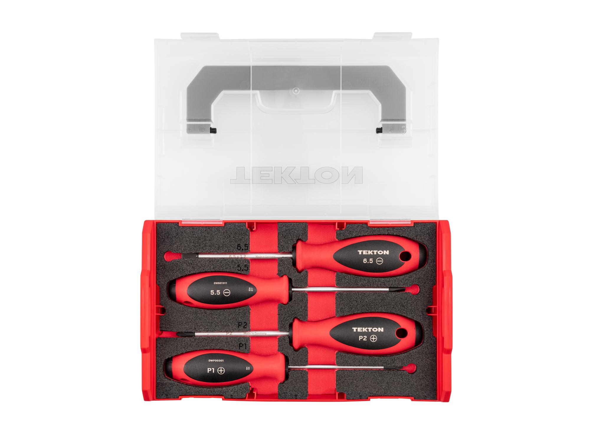 Top view of Tekton 4 inch shanks screwdriver set. Item #DWZ90604