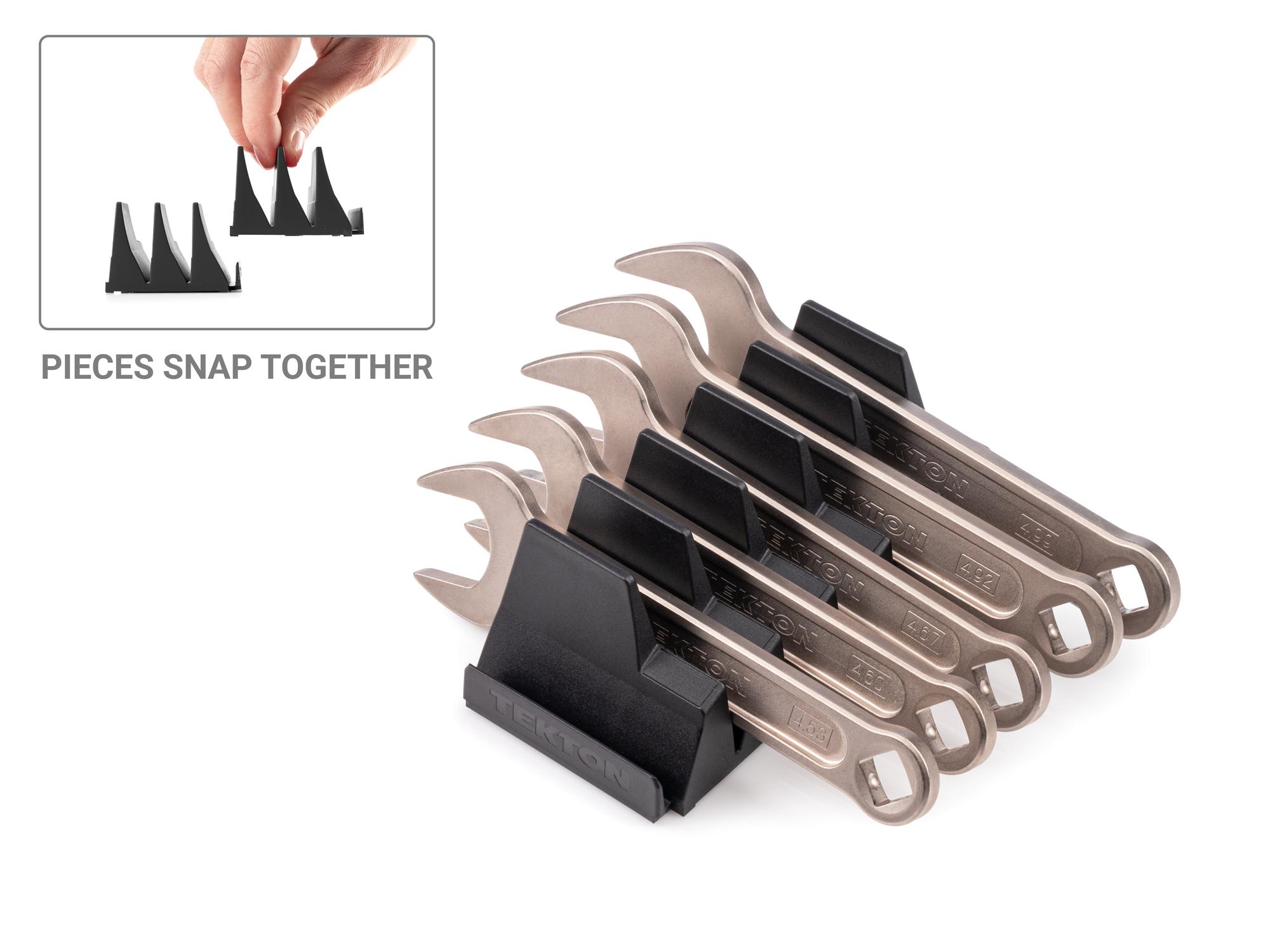 Front-right angle view of Tekton modular service wrench set. Item #WSE95101